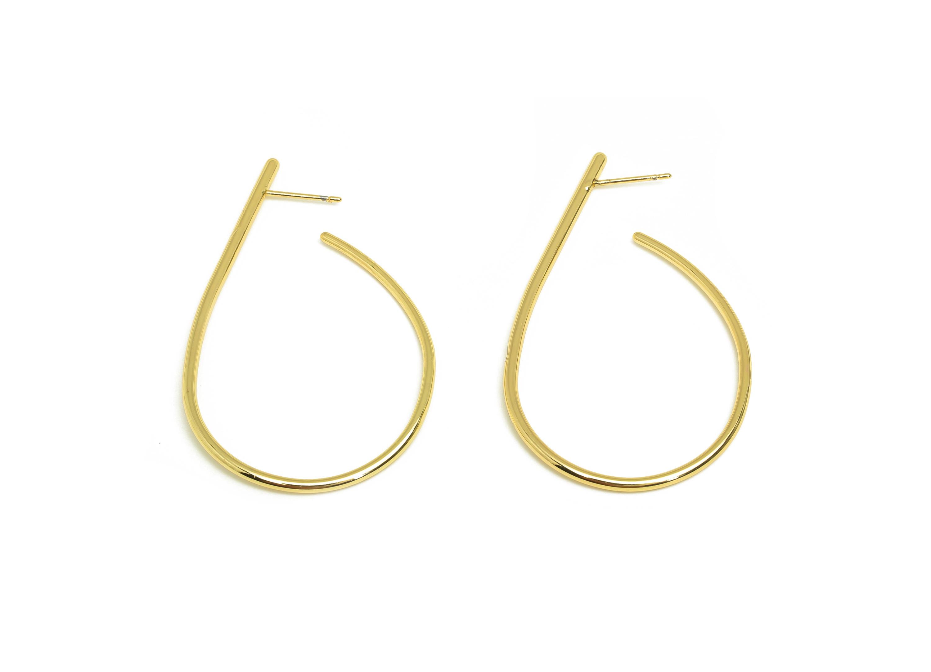 Brass Teardrop Hoop Earring - Brass Hoop Wire Earring Stud - Brass Drop Wire Earring Stud - 18K Real Gold Plating - 52x31x1.69mm - RGP7915 - DOMEDBAZAAR