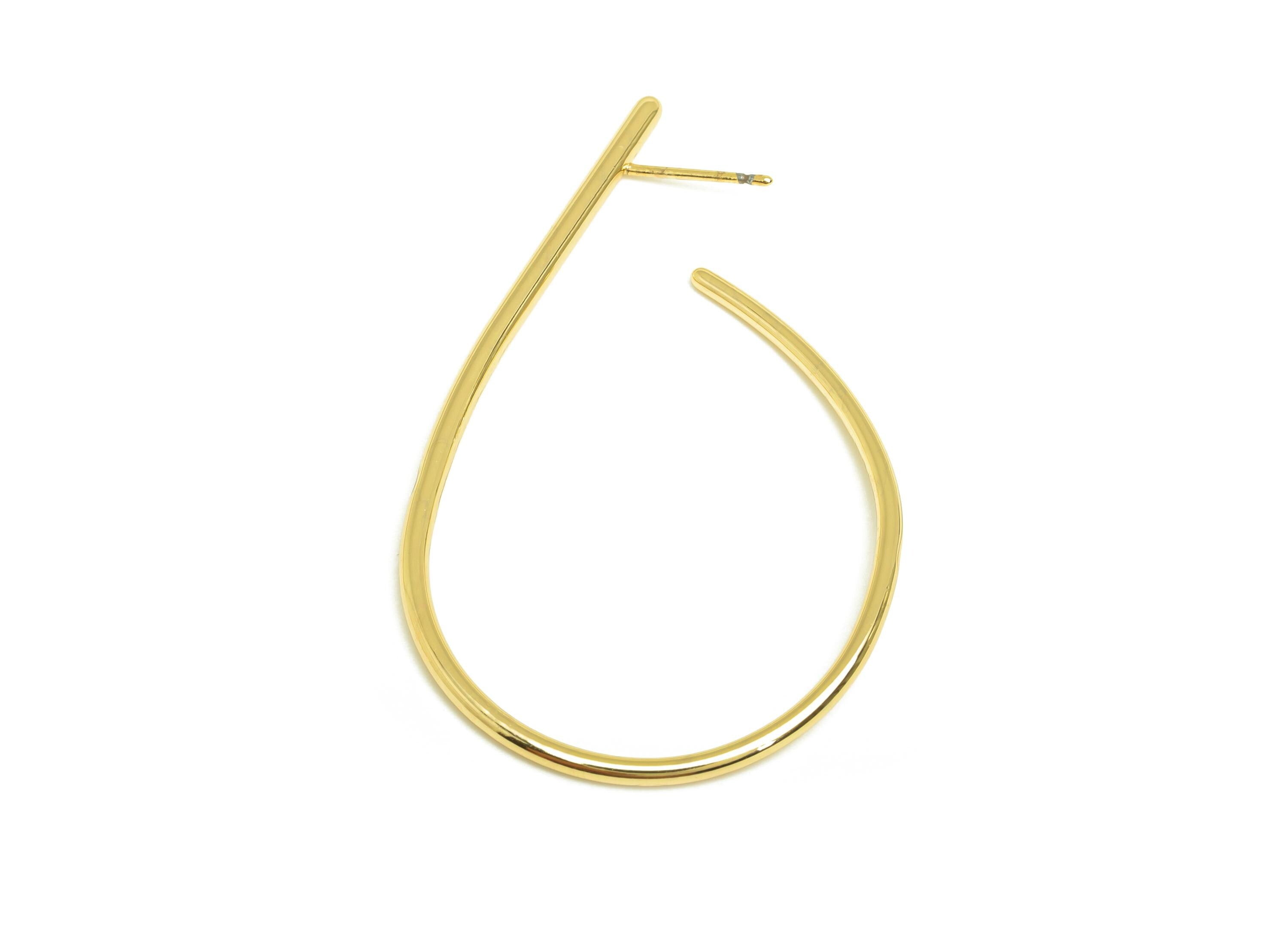 Brass Teardrop Hoop Earring - Brass Hoop Wire Earring Stud - Brass Drop Wire Earring Stud - 18K Real Gold Plating - 52x31x1.69mm - RGP7915 - DOMEDBAZAAR