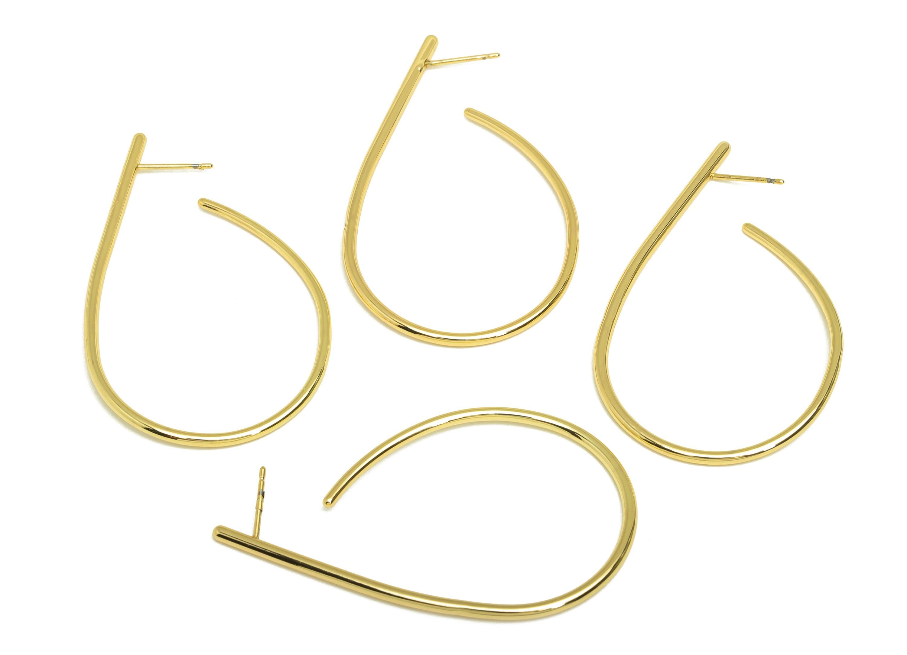Brass Teardrop Hoop Earring - Brass Hoop Wire Earring Stud - Brass Drop Wire Earring Stud - 18K Real Gold Plating - 52x31x1.69mm - RGP7915 - DOMEDBAZAAR