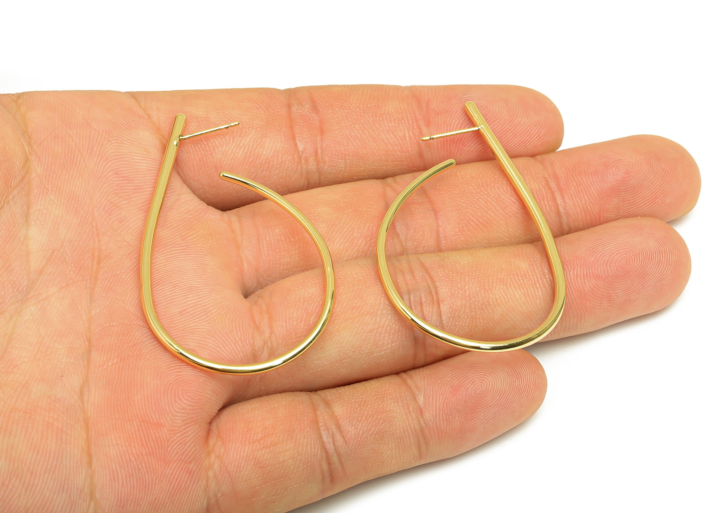 Brass Teardrop Hoop Earring - Brass Hoop Wire Earring Stud - Brass Drop Wire Earring Stud - 18K Real Gold Plating - 52x31x1.69mm - RGP7915 - DOMEDBAZAAR