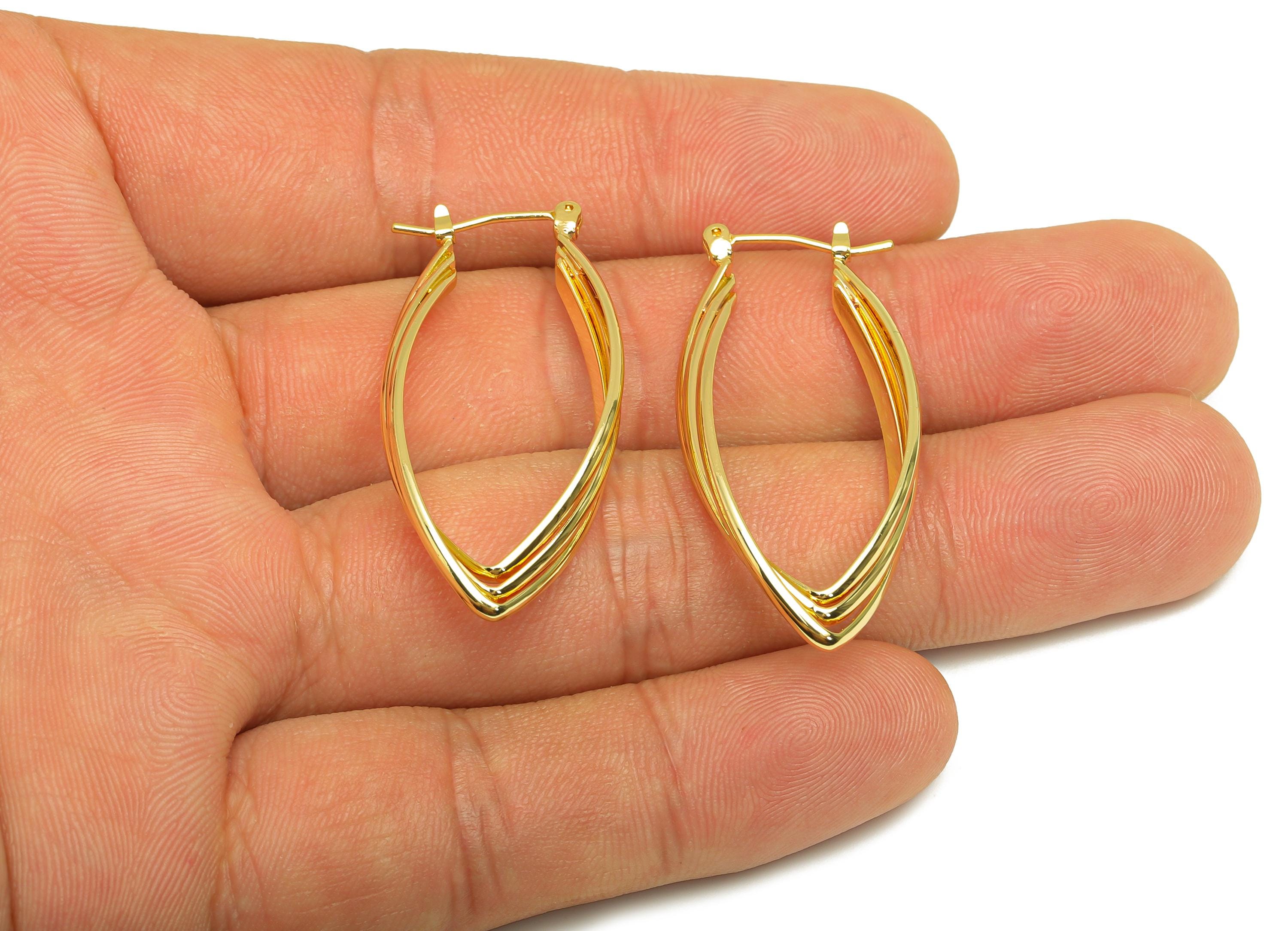 Brass Hoop Earring - Brass Marquise Hinged Back Earring - Textured Hinged Pentagon Earring - 18K Real Gold Plating - 38x18.86x2mm - RGP7883 - DOMEDBAZAAR