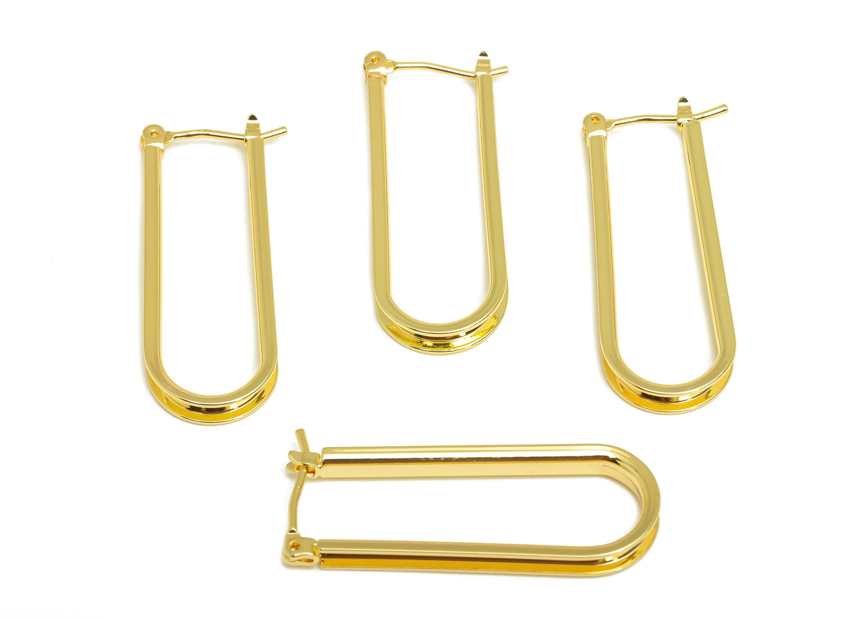 Brass Oval Hoop Earring - Brass Hinged Back Earring - Brass Geometry Hinged Back Hoop Earring - 18K Real Gold Plating - 32x11x2mm - RGP7894 - DOMEDBAZAAR