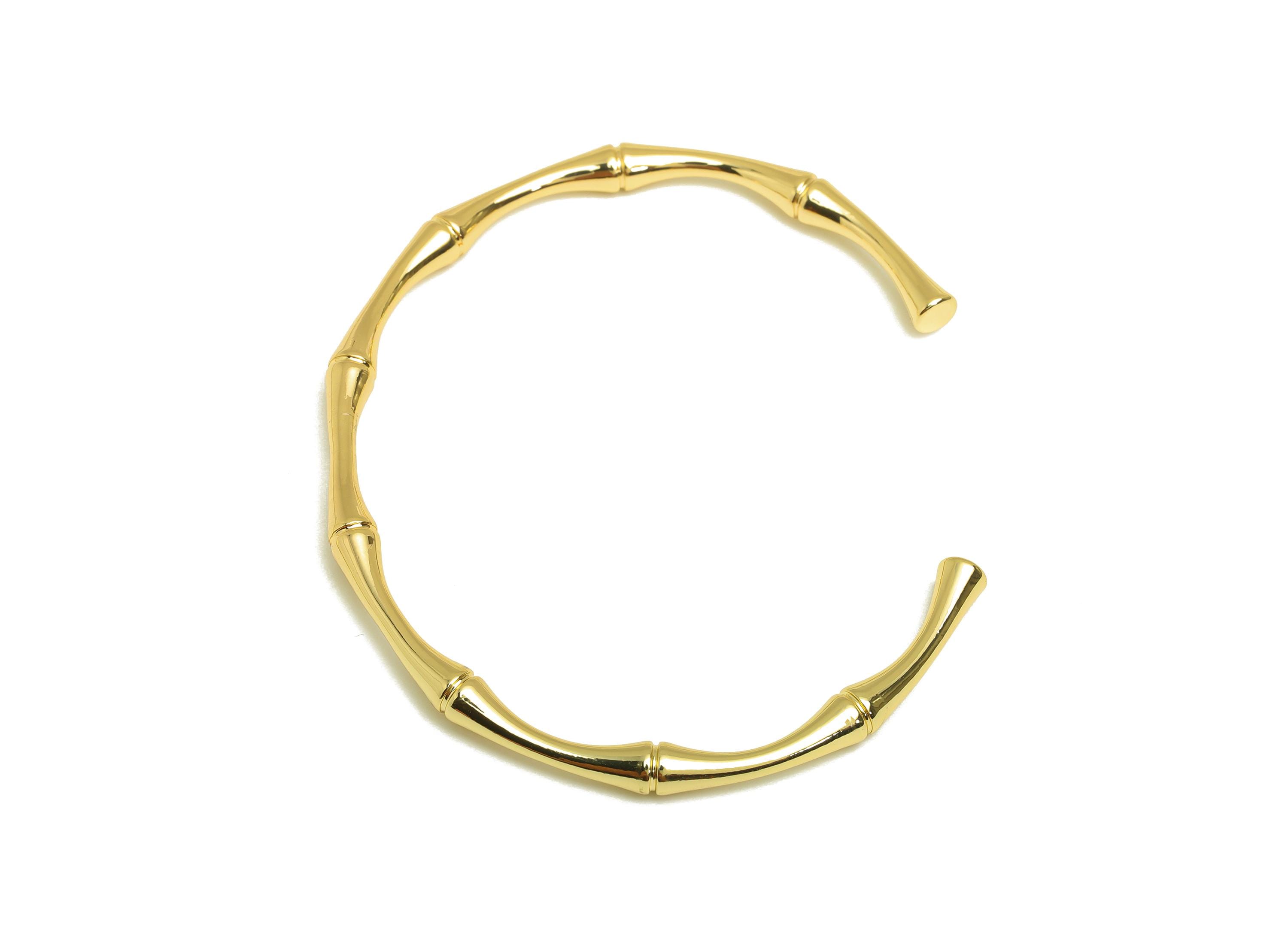 Brass Adjustable Bracelet - Brass Bamboo Circle Bracelet - Brass Open Hoop Bracelet - 18K Real Gold Plating - 53.94x61.98x3.76mm - RGP7921 - DOMEDBAZAAR