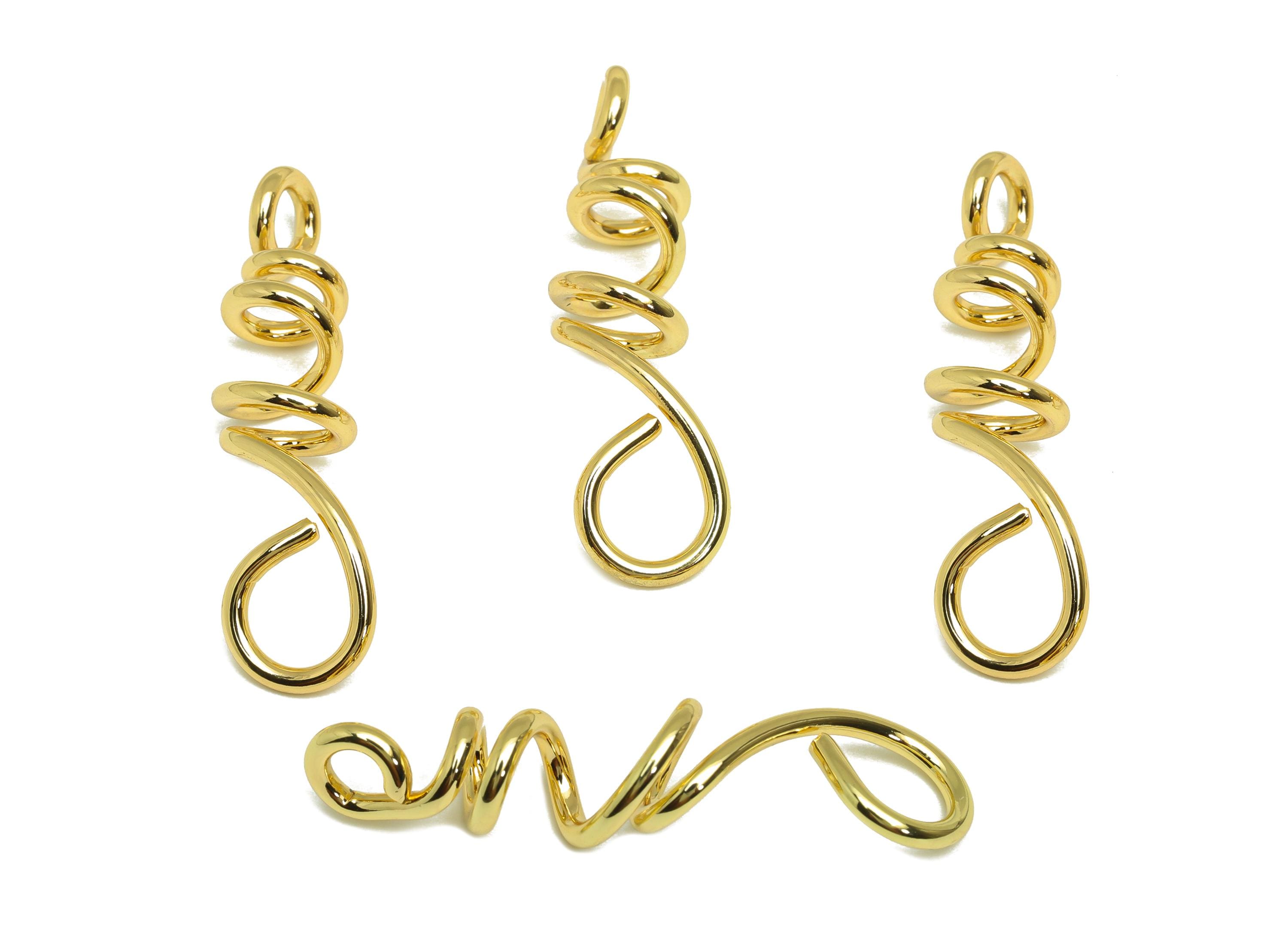 Brass Spiral Wire Earring Charm - Brass Bent Earring Charm - Spring Twine Earring Charm - 18K Real Gold Plating - 43.97x10x1.59mm - RGP7892 - DOMEDBAZAAR