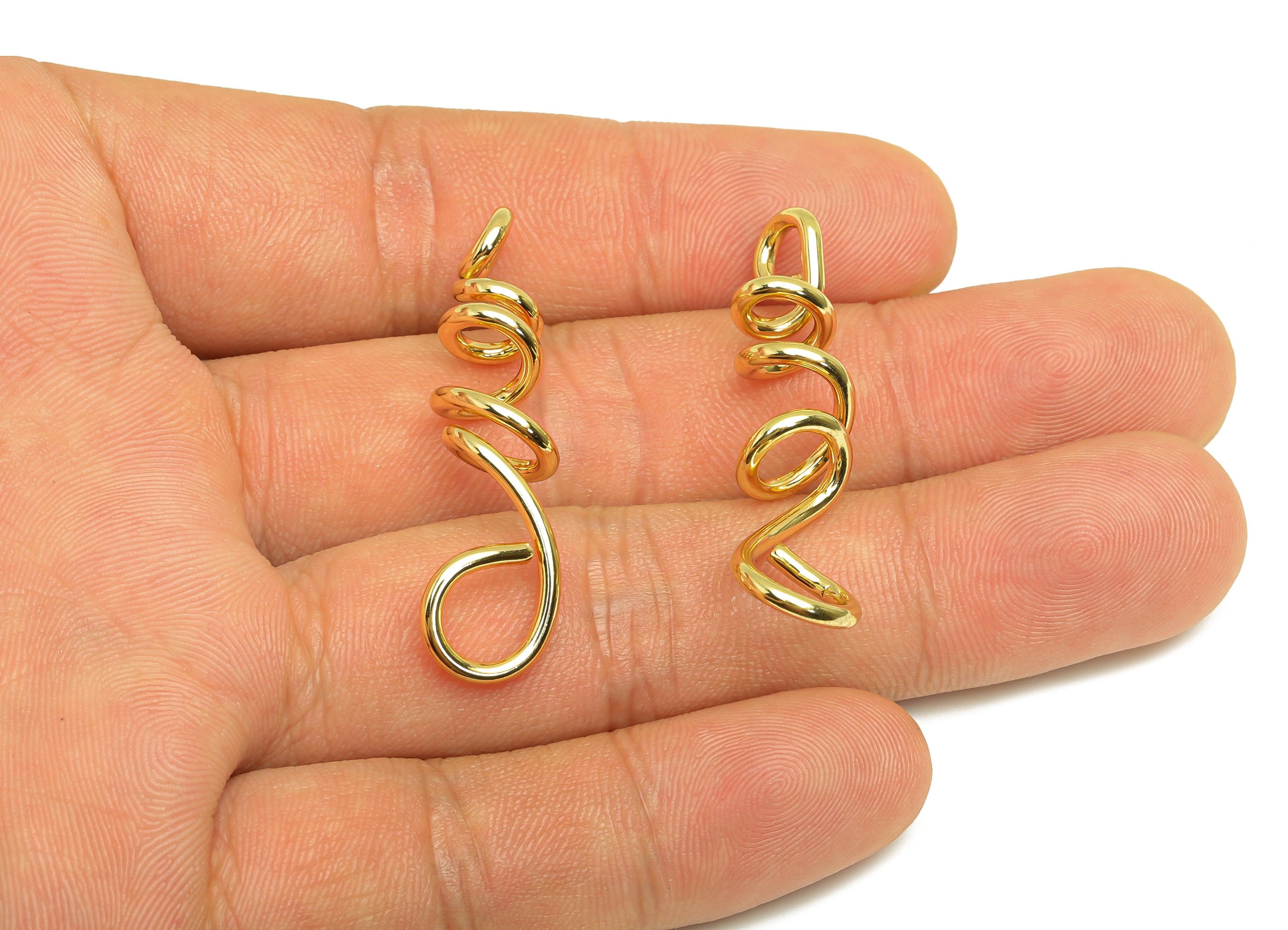 Brass Spiral Wire Earring Charm - Brass Bent Earring Charm - Spring Twine Earring Charm - 18K Real Gold Plating - 43.97x10x1.59mm - RGP7892 - DOMEDBAZAAR
