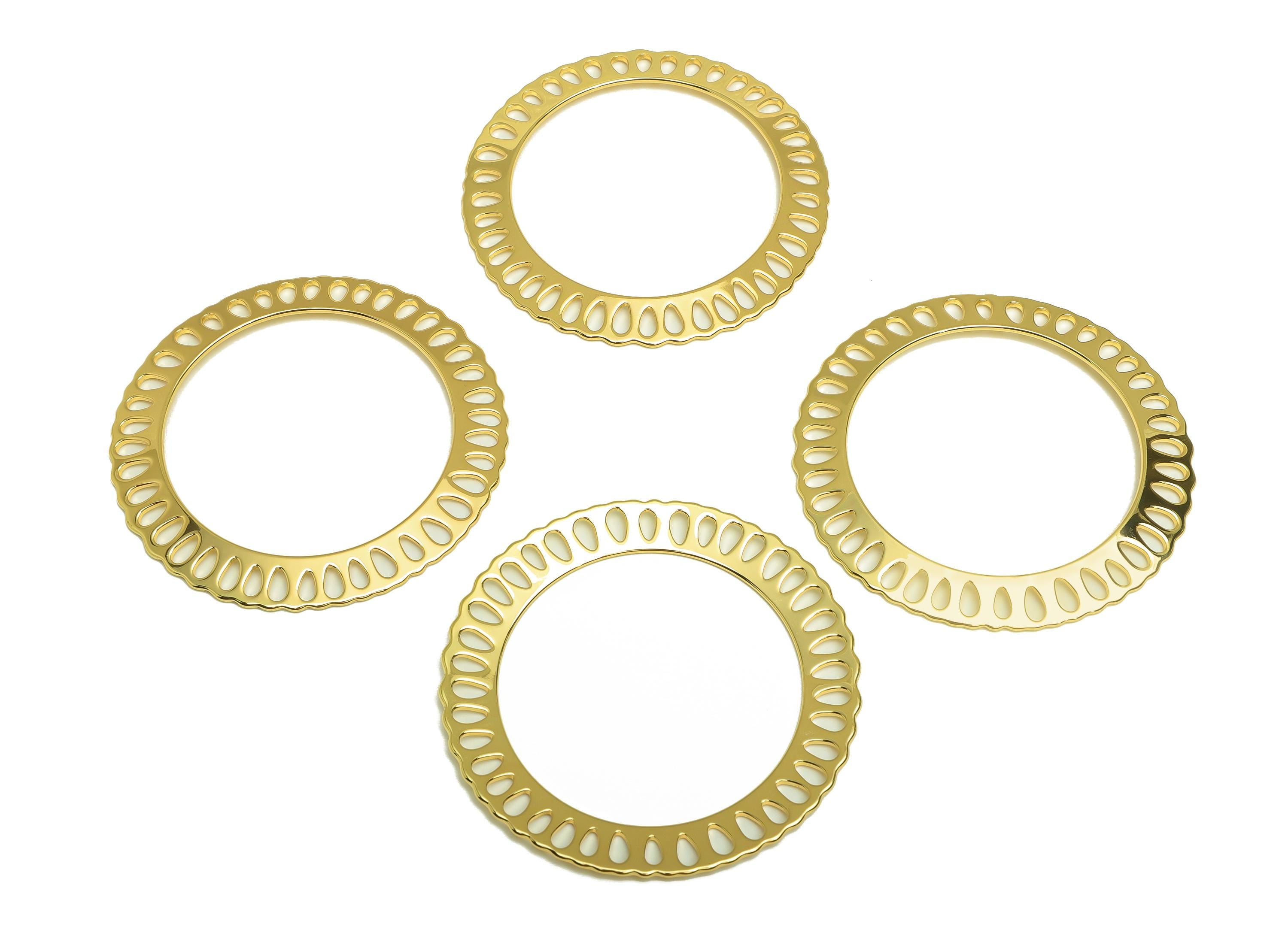 Brass Round Drop Earring Charm - Brass Circle Earring Connector - Brass Donut Teardrop Charm - 18K Real Gold Plating - 60x60x1mm - RGP7923 - DOMEDBAZAAR