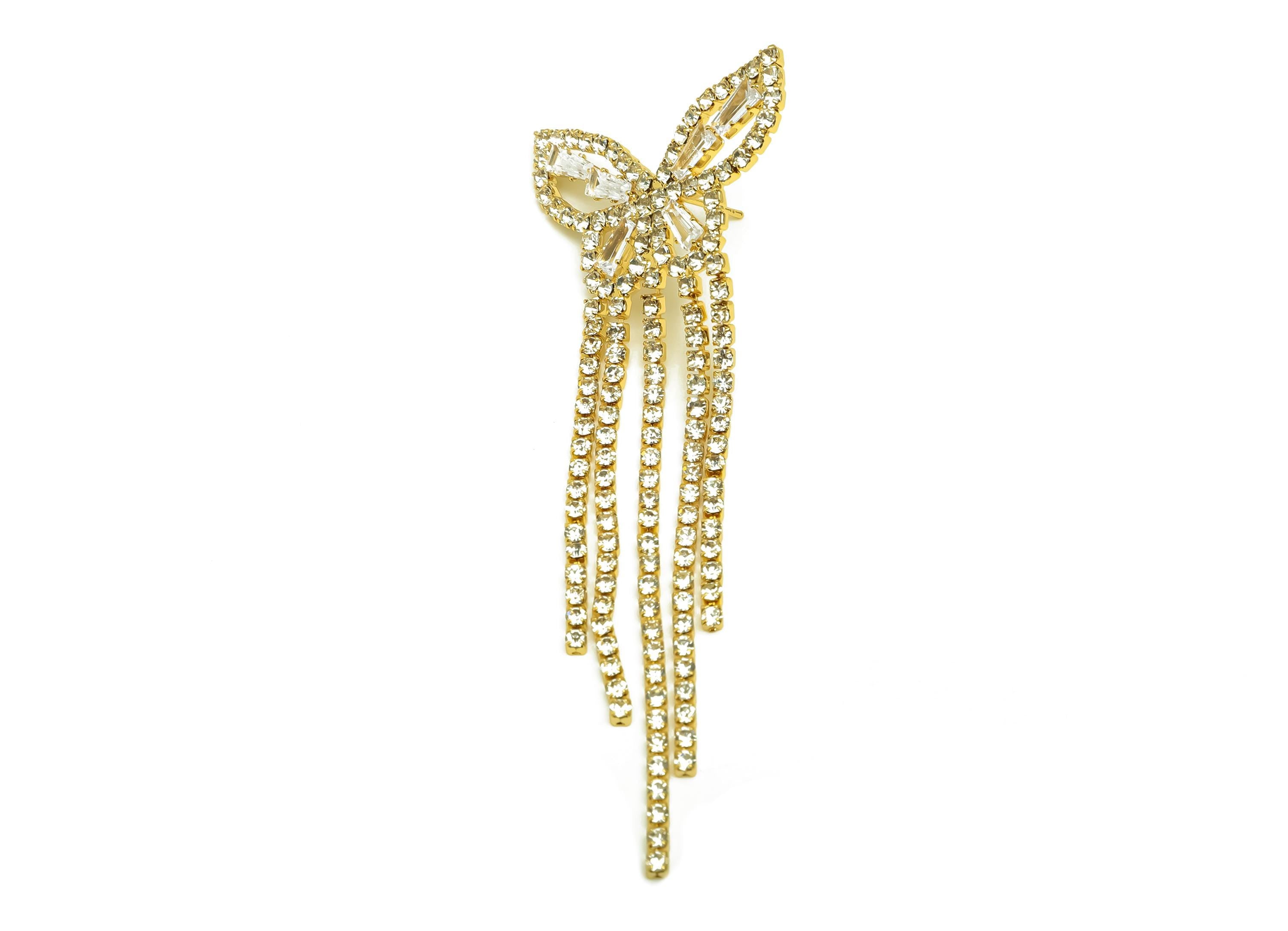 Brass CZ Earring Tassel Stud - Butterfly Tassel Earring - Brass Dangle Zircon Earring Post - 18K Real Gold Plating - 85x33x2.62mm - RGP7566 - DOMEDBAZAAR