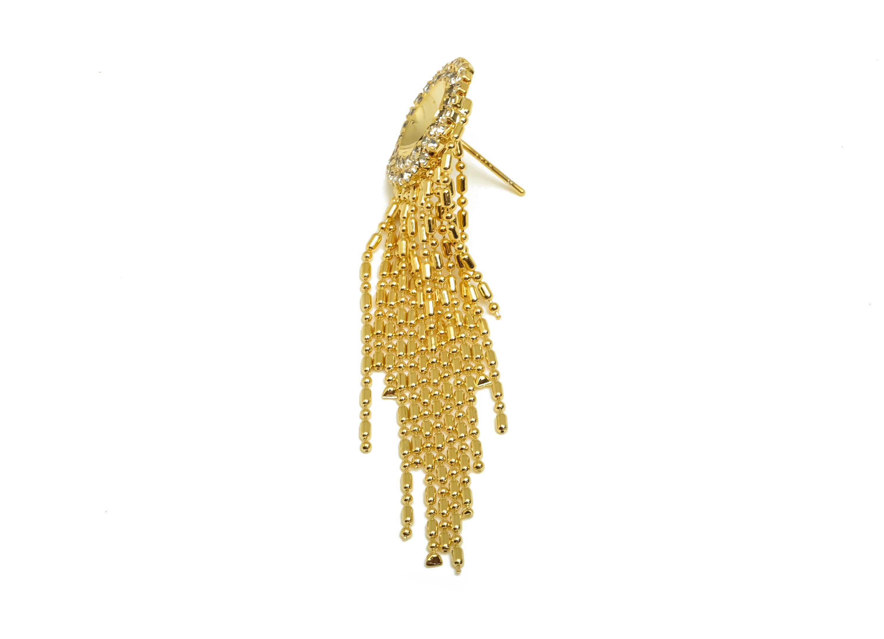 Brass CZ Earring Tassel Stud - Brass Tassel Earring For Pearl - Beaded Chain Zircon Earring Post - 18K Real Gold Plating - 78x14x1mm-RGP7552 - DOMEDBAZAAR