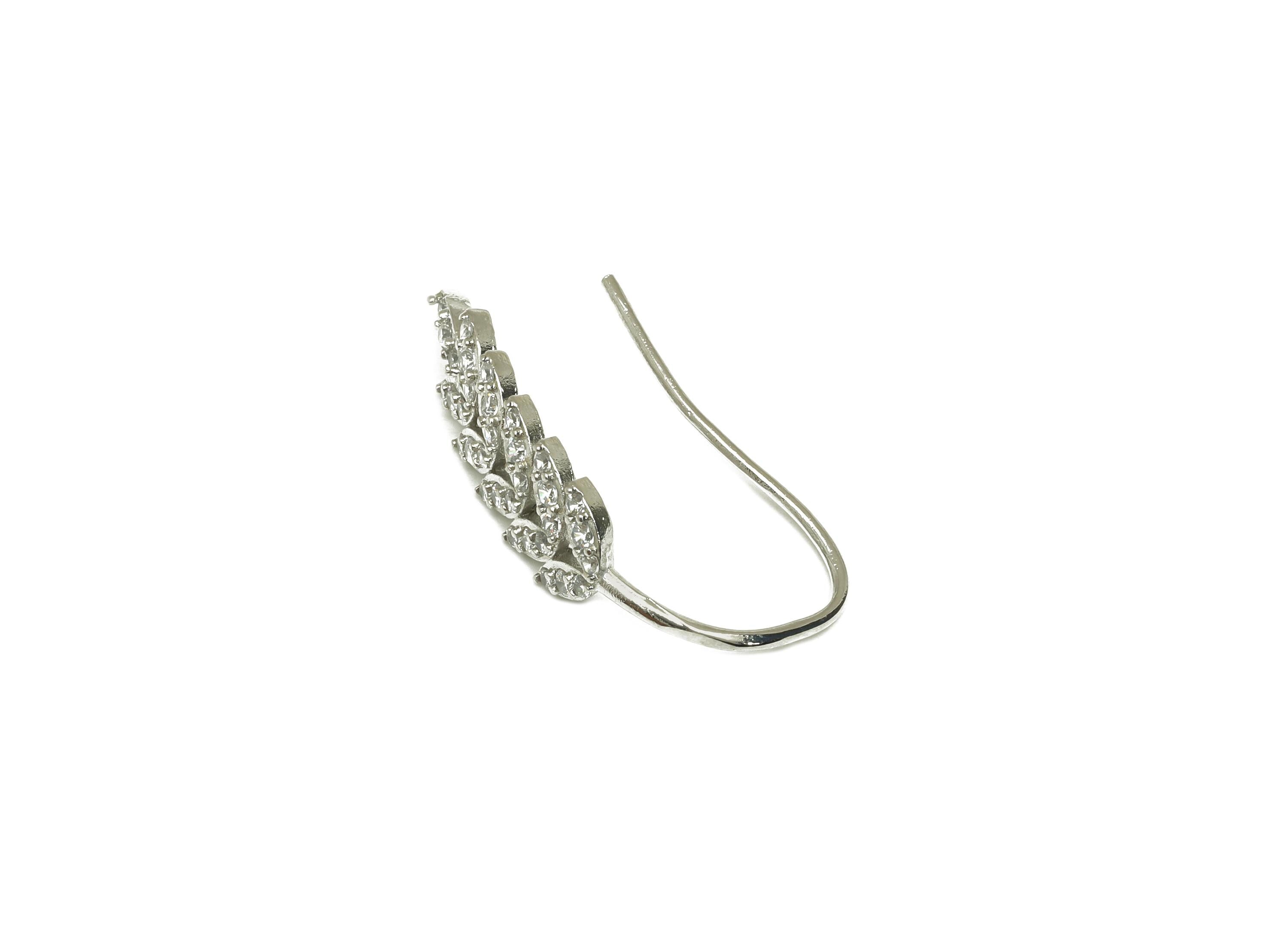 Brass Wheat Earring Wire - White Zircon Leaves Hoop Ear Wire - CZ Wheat Earring Wire - 18K Real White Gold Plated - 26.36x7.7x2.3mm- RGP7605 - DOMEDBAZAAR