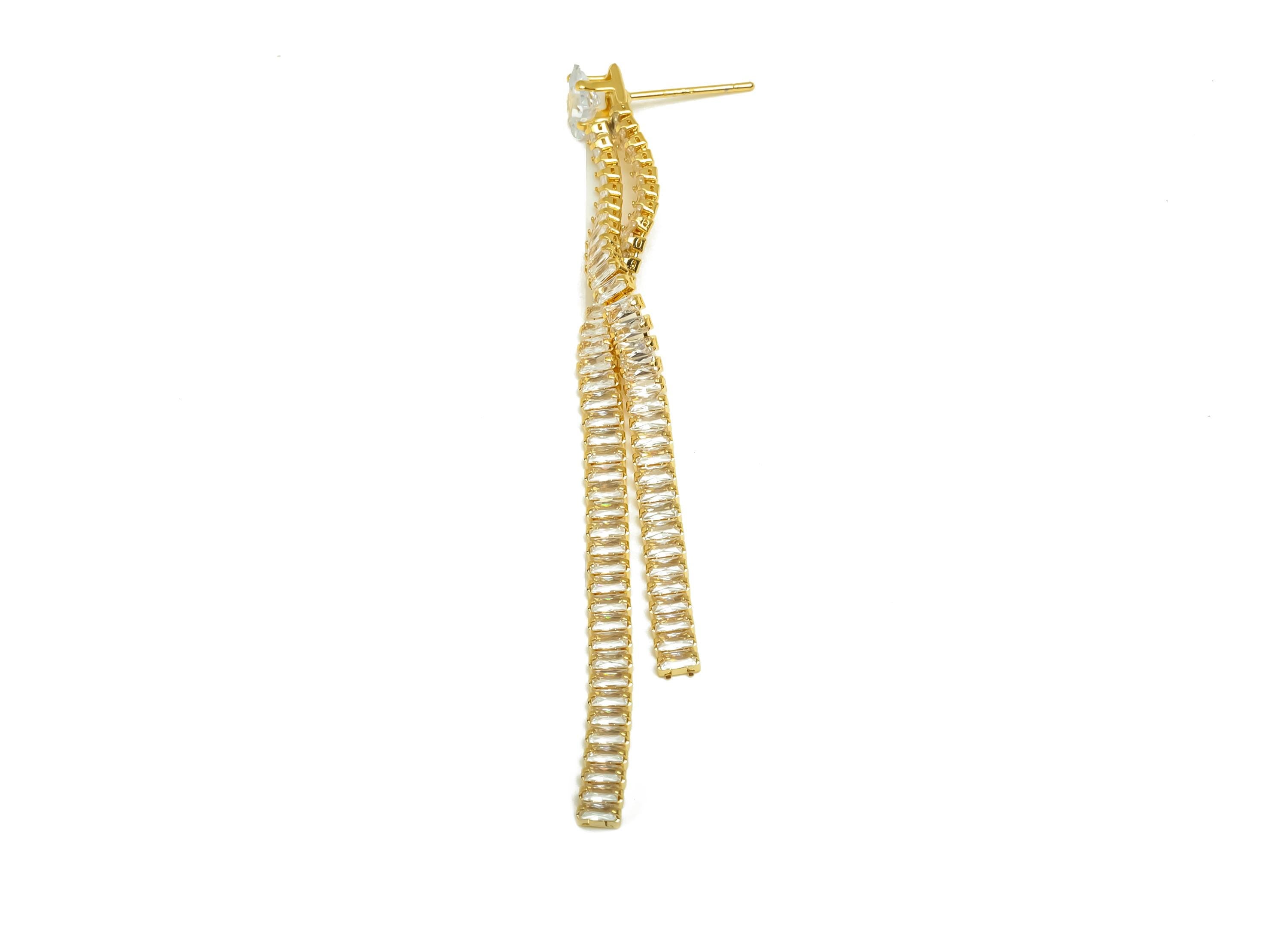 Brass CZ Earring Tassel Stud - Brass Square Earring Post - Rectangle Zircon Earring Post - 18K Real Gold Plating - 76x7x2.06mm- RGP7554 - DOMEDBAZAAR