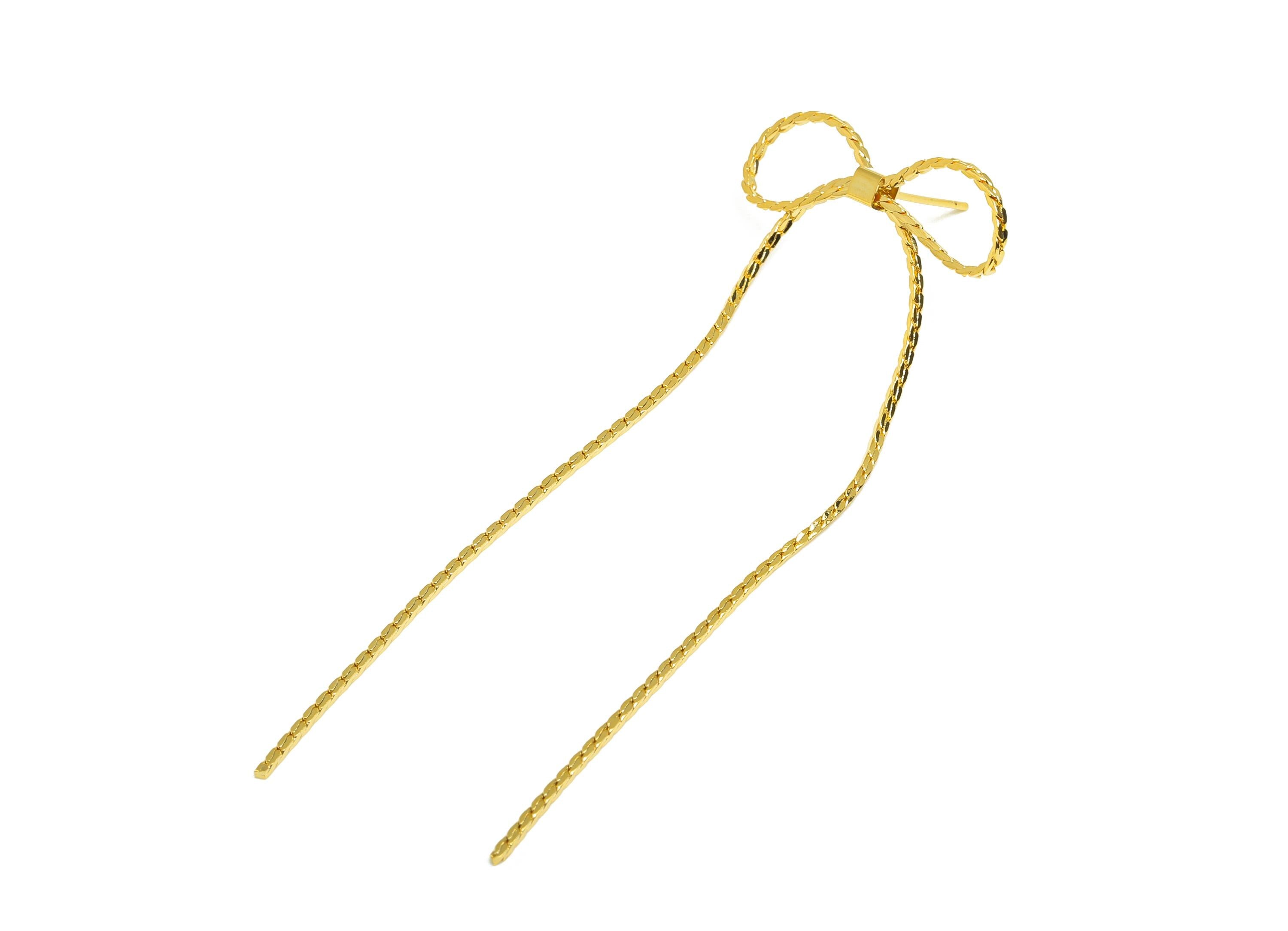 Brass Tassel Earring Stud - Butterfly Bow Tassel Wire Earring Post - Chian Tassel Earring Post - 18K Real Gold Plated - 81x28x1mm - RGP7334 - DOMEDBAZAAR