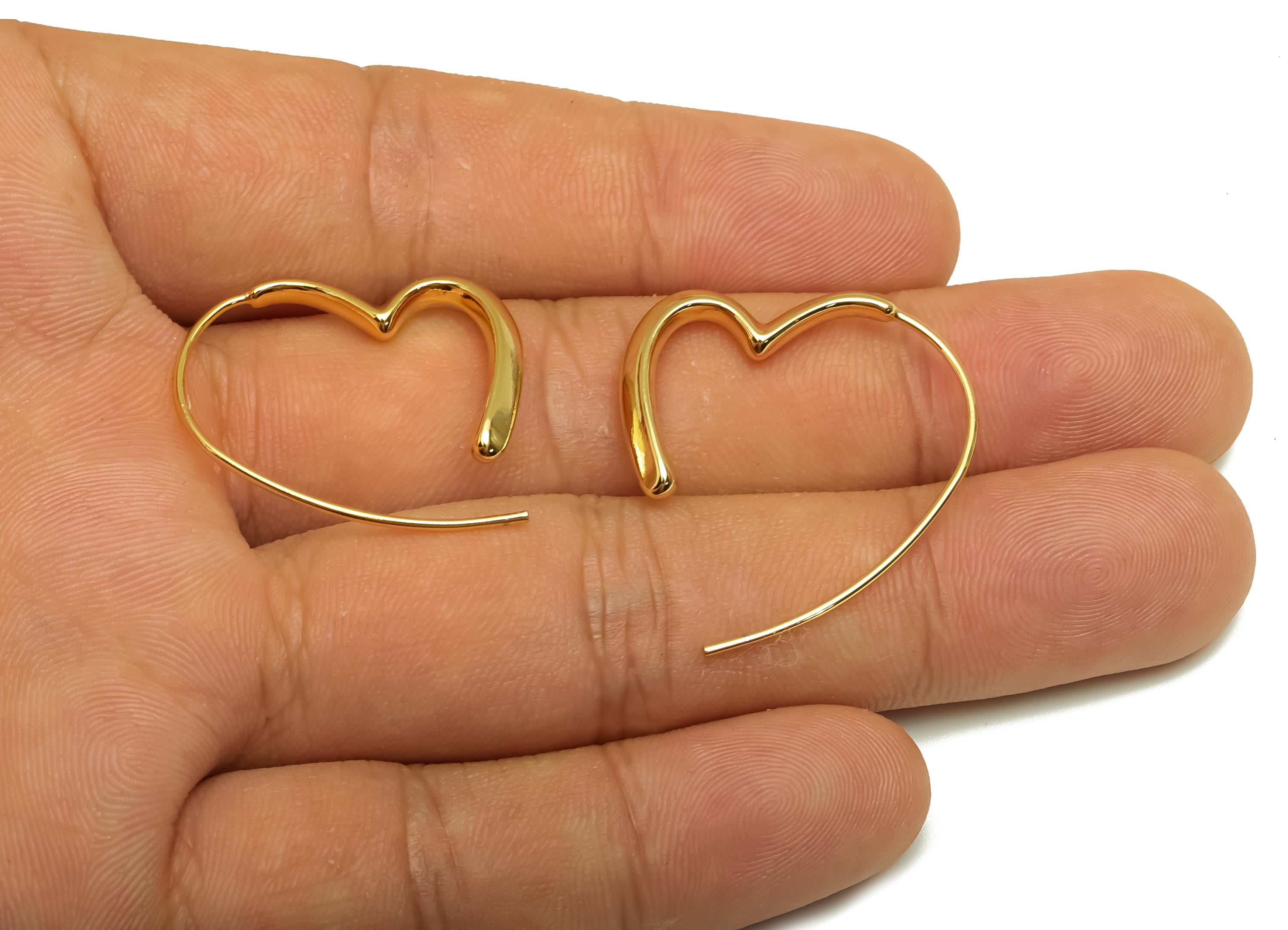 Heart Wire Hook Earring Hoop - Brass Hoop Wire Earring - Heart Wire Hook Earring - Ear Wire Hook - 18K Real Gold Plating - 29x26x3mm-RGP7564 - DOMEDBAZAAR