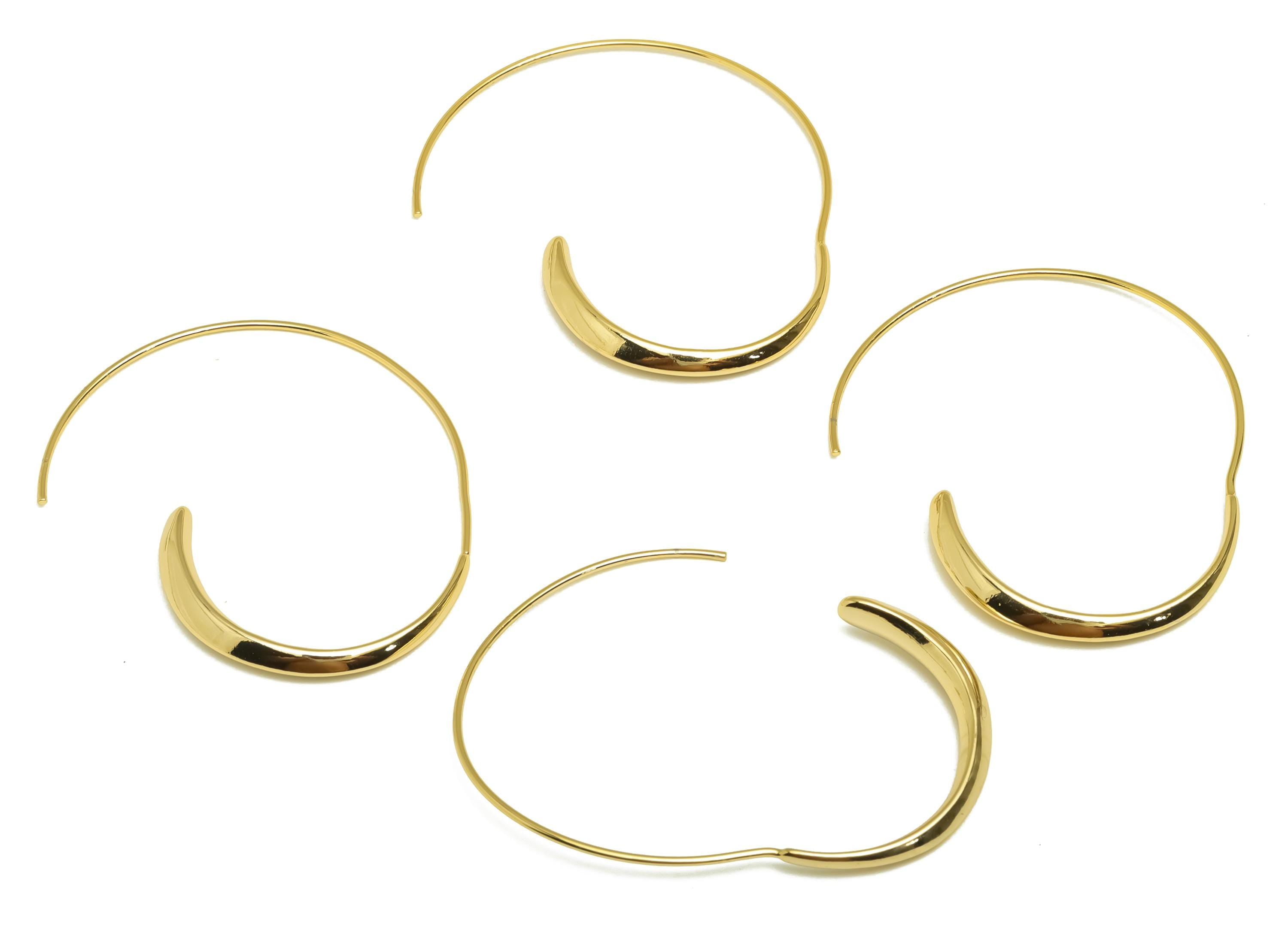 Brass Wire Hook Earring Hoop - Brass Hoop Wire Earring - Circle Wire Hook Earring - Ear Wire Hook - 18K Real Gold Plating -40x32x4mm-RGP7556 - DOMEDBAZAAR