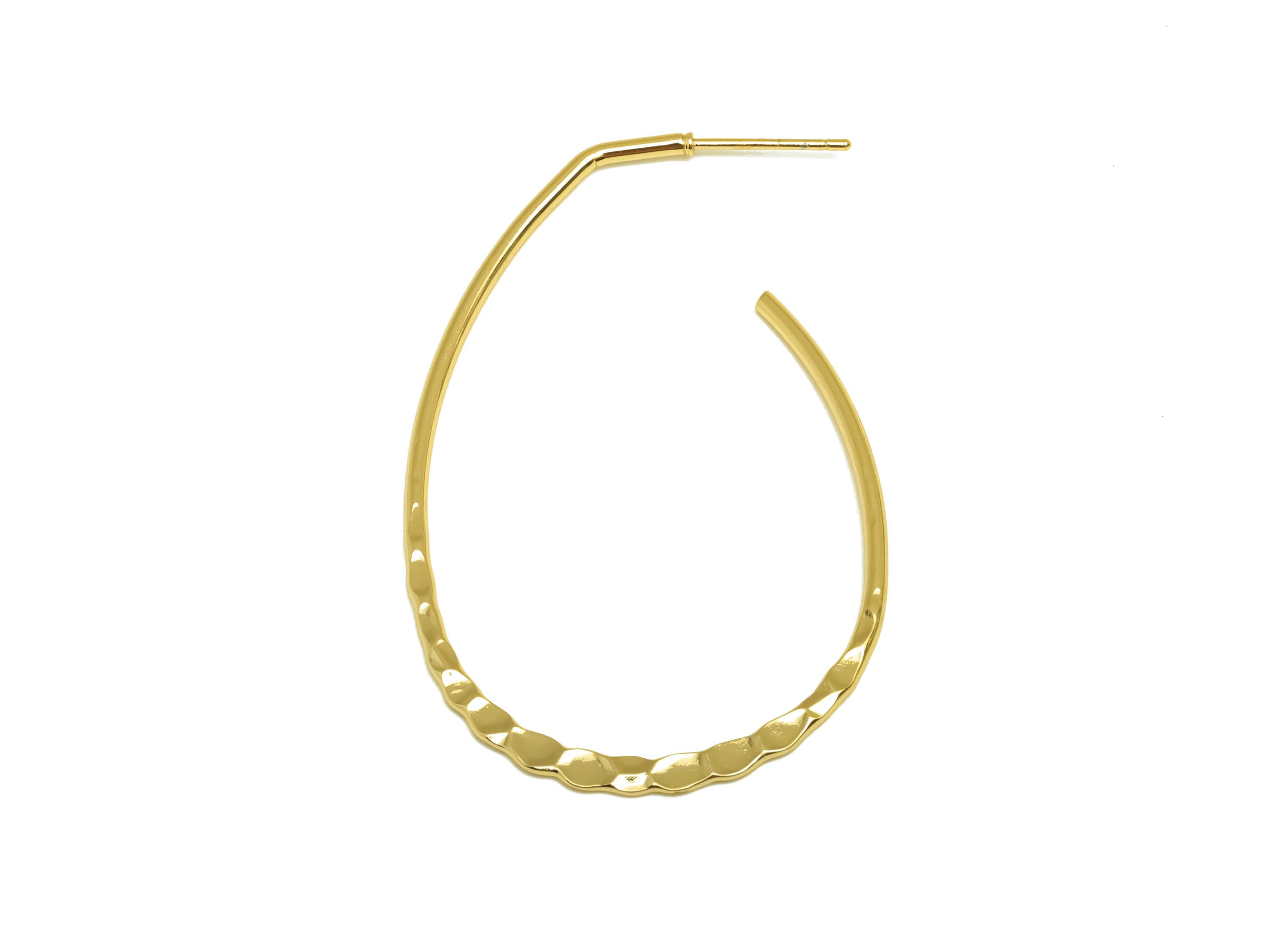 Hammered Earring Stud - Brass Hoop Earring Post - Brass Teardrop Earring Post - 18K Real Gold Plating - 53.17x34.63x1.45mm - RGP7565 - DOMEDBAZAAR