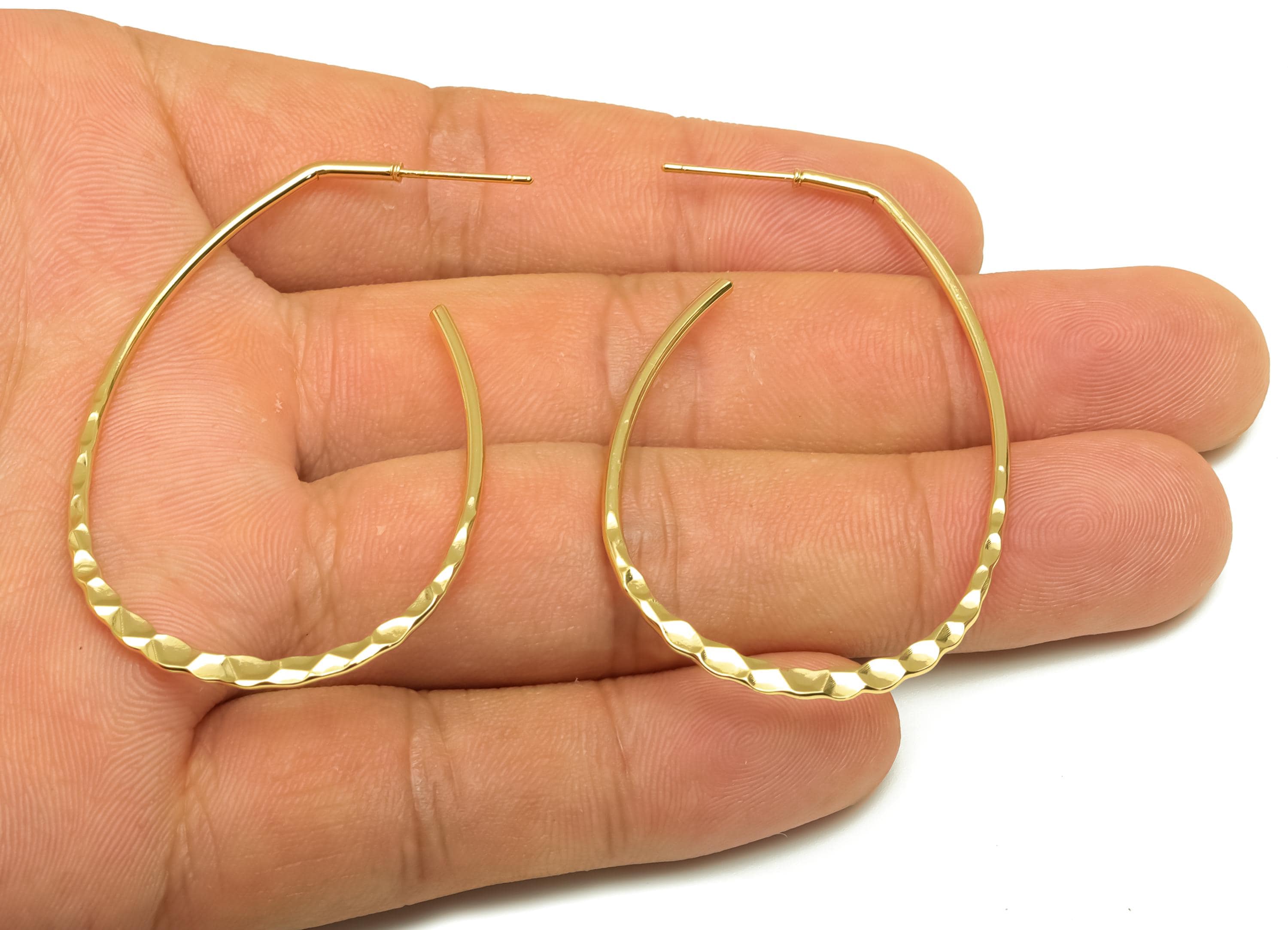 Hammered Earring Stud - Brass Hoop Earring Post - Brass Teardrop Earring Post - 18K Real Gold Plating - 53.17x34.63x1.45mm - RGP7565 - DOMEDBAZAAR
