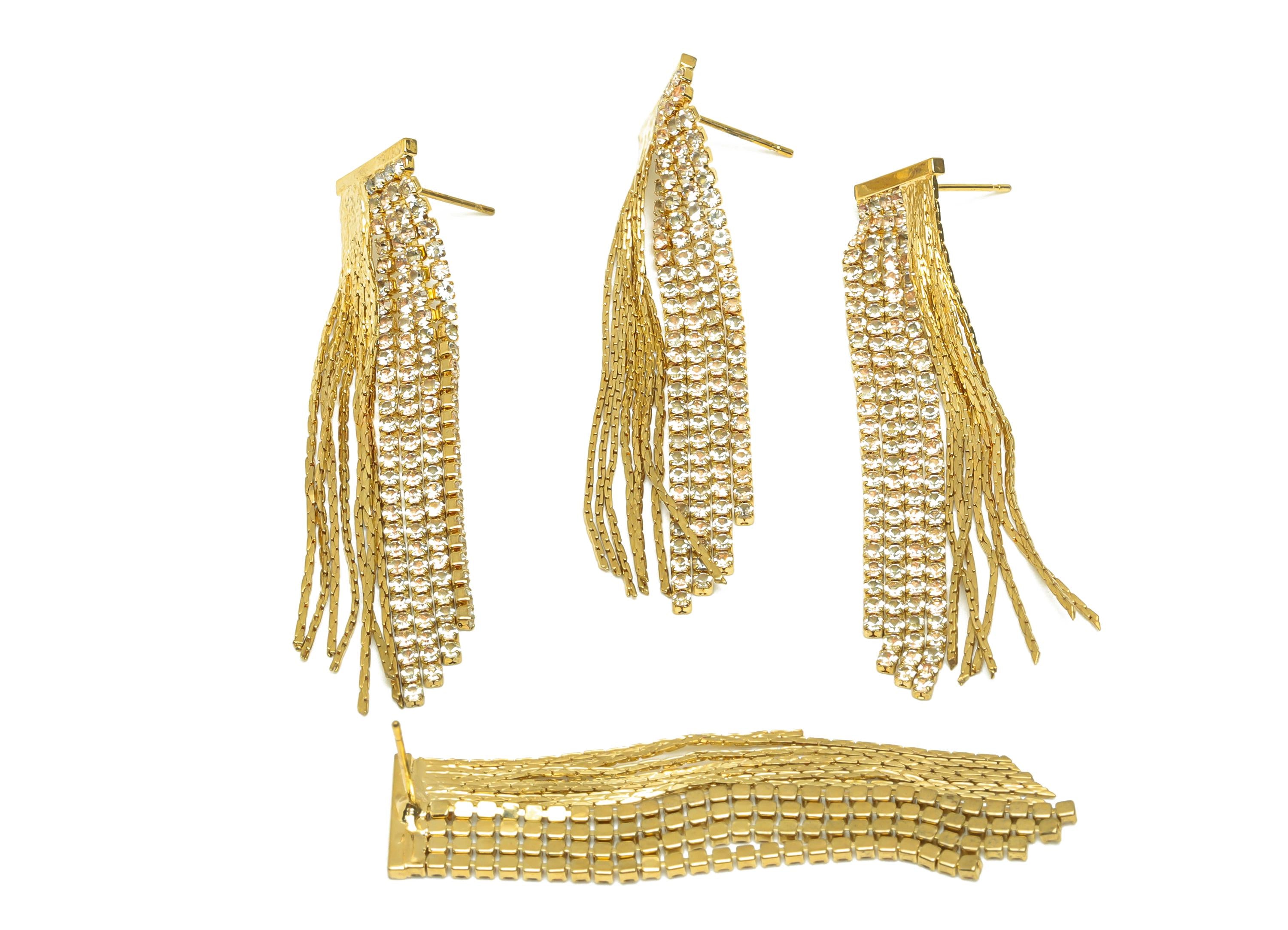 Brass Tassel Chian Earring - Zircon Snake Chian Earring Post - Gold CZ Long Chian Earring - 18K Real Gold Plated -56.5x12.26x1.96mm -RGP7619 - DOMEDBAZAAR
