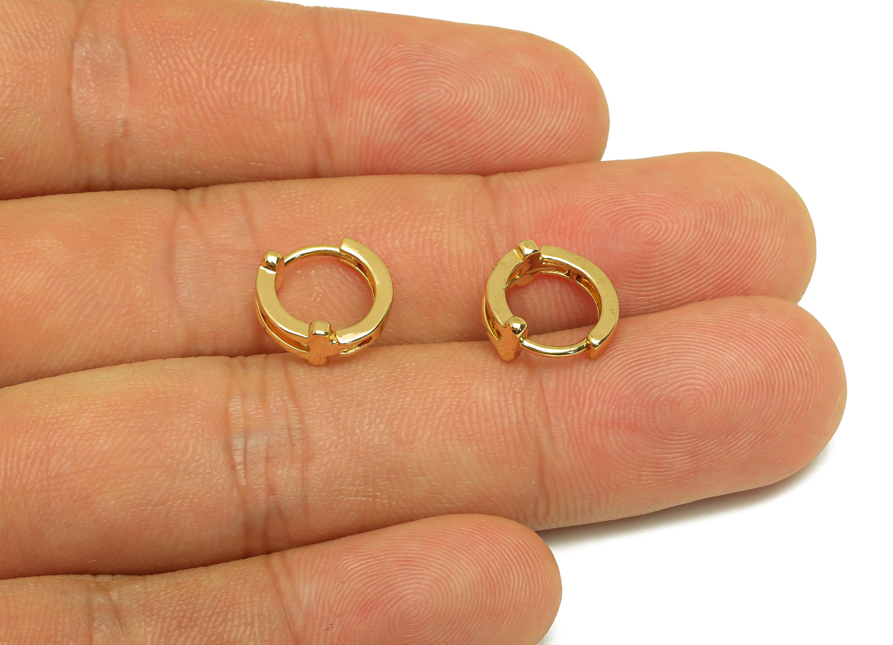 Brass Huggie Hoop Earring - Gold Minimalist Hoop Earring Clasp - Mini Round Hoop Earring - 18K Real Gold Plating -11.82x10.7x4.77mm- RGP7666 - DOMEDBAZAAR