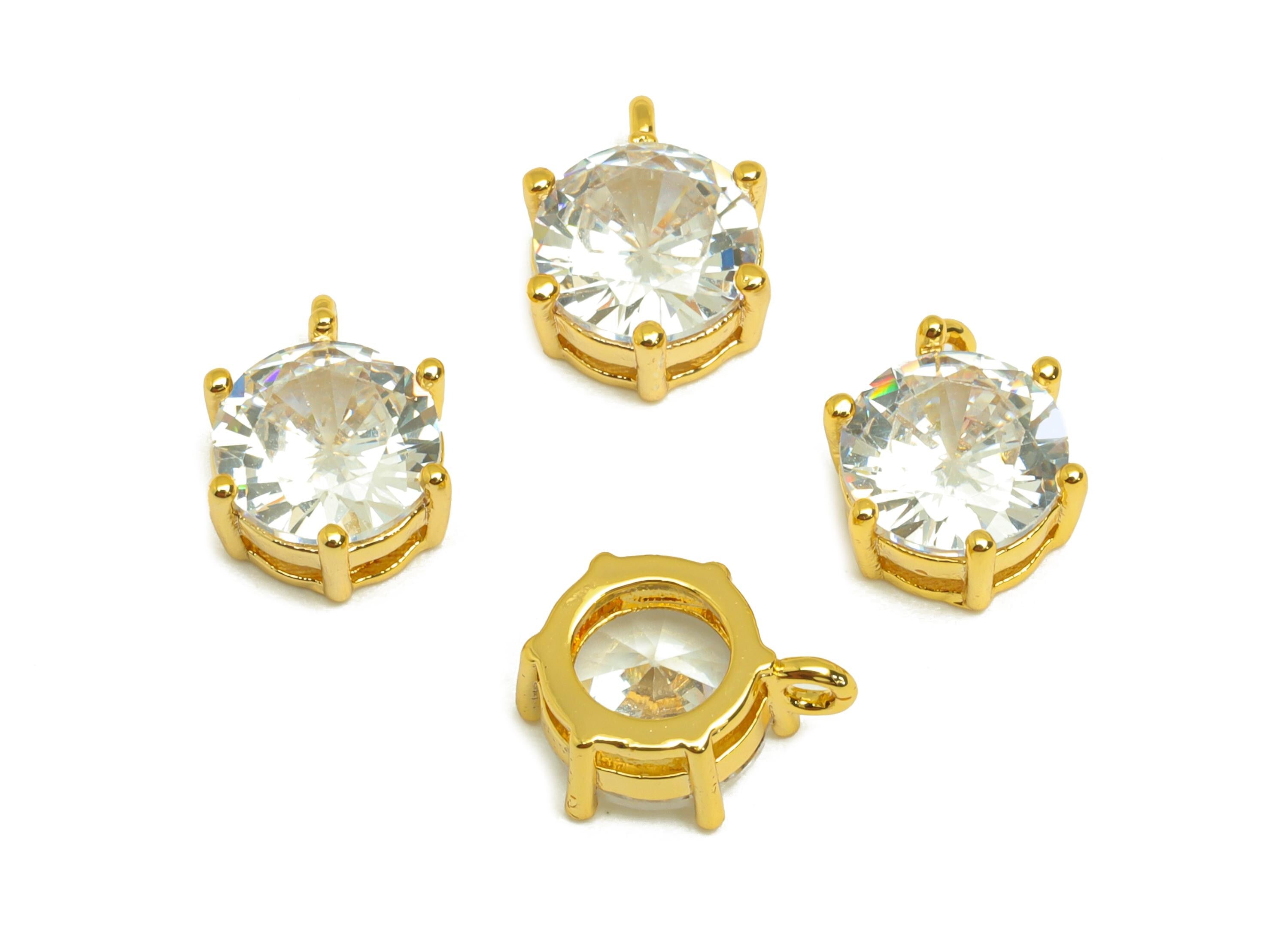 Brass Round Zircon Charms - Gold Mini Round Pendant - Tiny Cubic Zircon Earring Charms - 18K Real Gold Plating - 10.05x8.32x4.2mm - RGP7670 - DOMEDBAZAAR