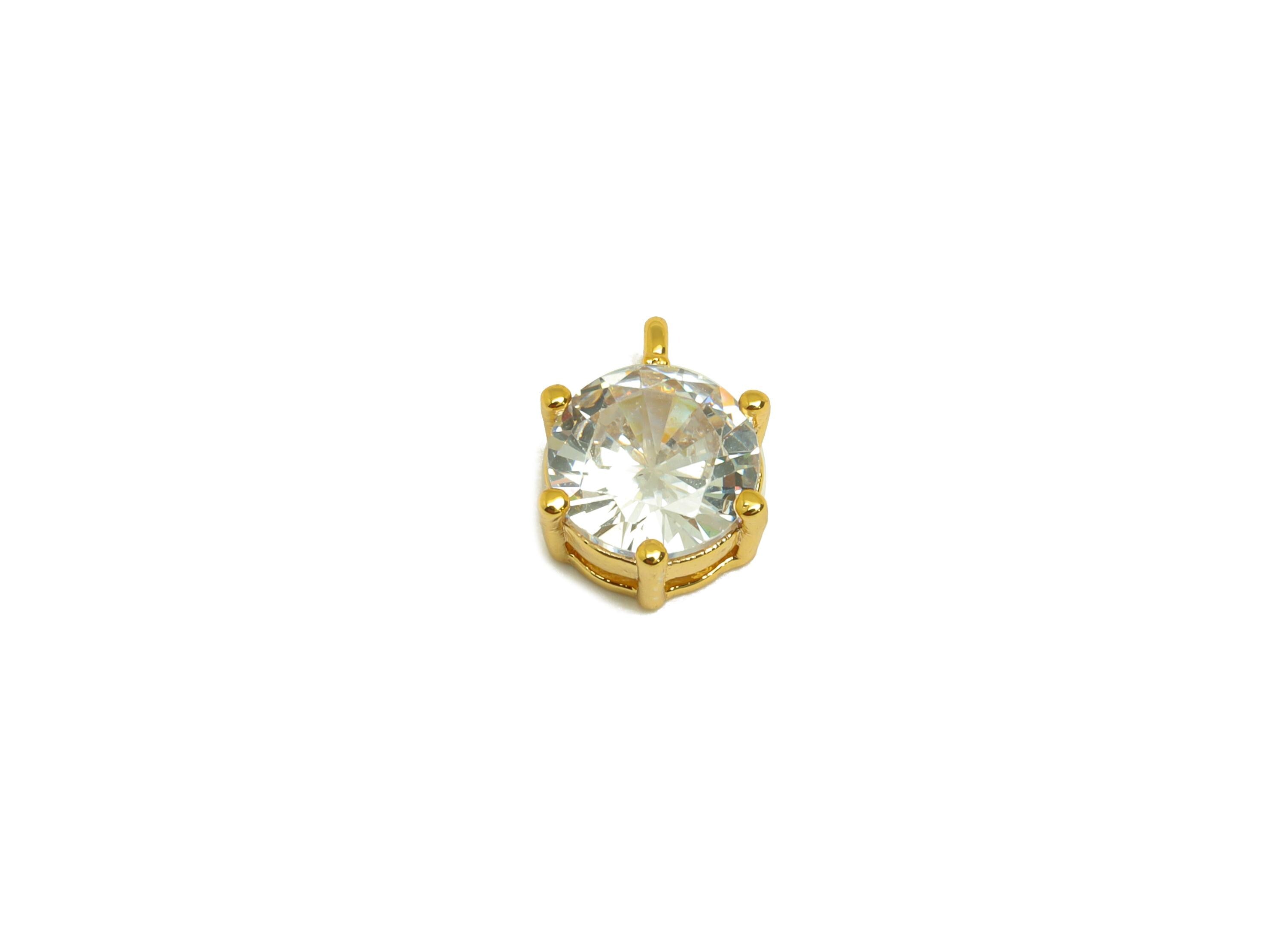 Brass Round Zircon Charms - Gold Mini Round Pendant - Tiny Cubic Zircon Earring Charms - 18K Real Gold Plating - 10.05x8.32x4.2mm - RGP7670 - DOMEDBAZAAR