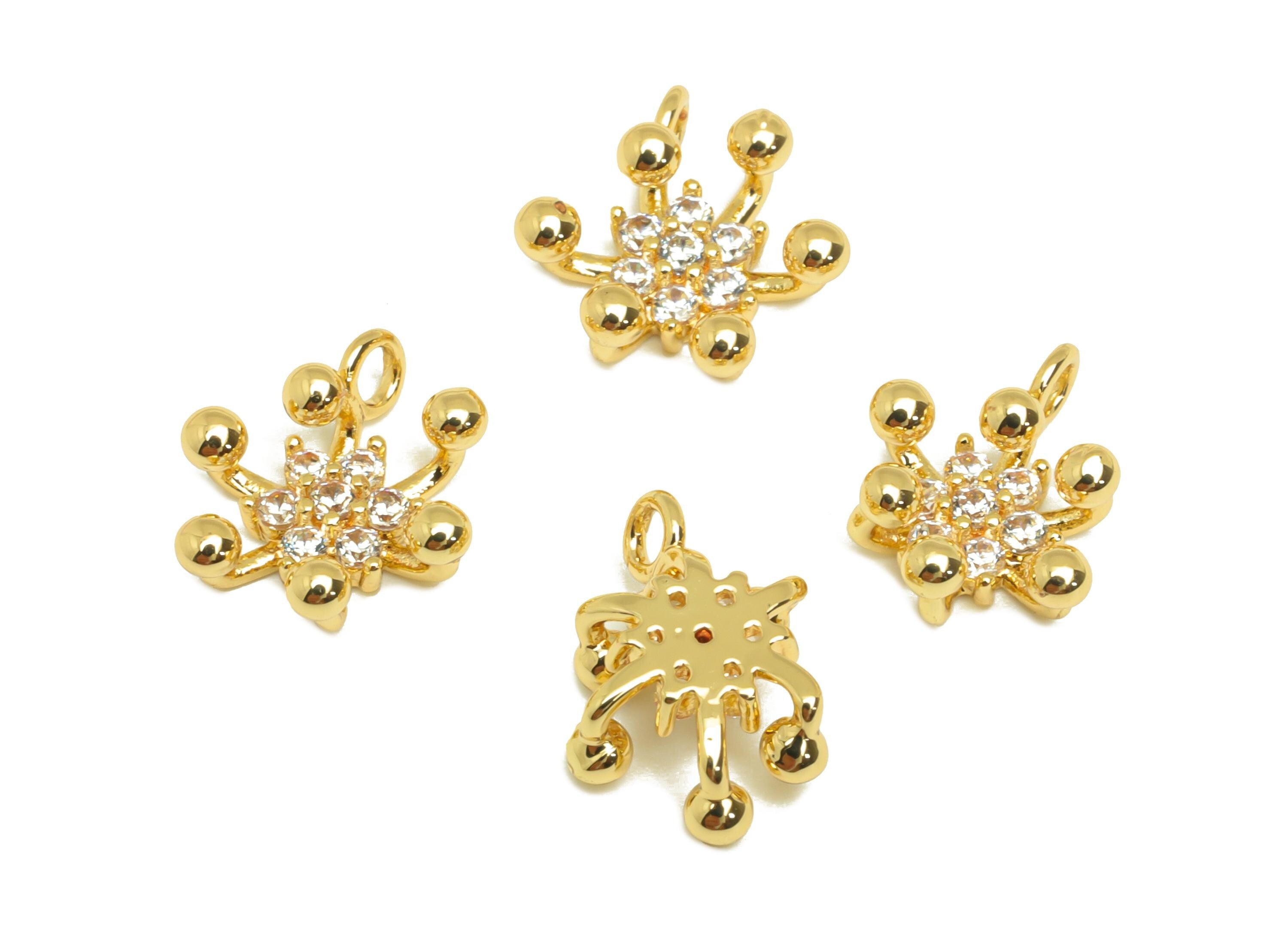 Brass Flower Zircon Charms - Gold Mini Botanical Pendant - CZ Flower Earring Charms - 18K Real Gold Plating - 10.31x8.57x4.06mm - RGP7672 - DOMEDBAZAAR