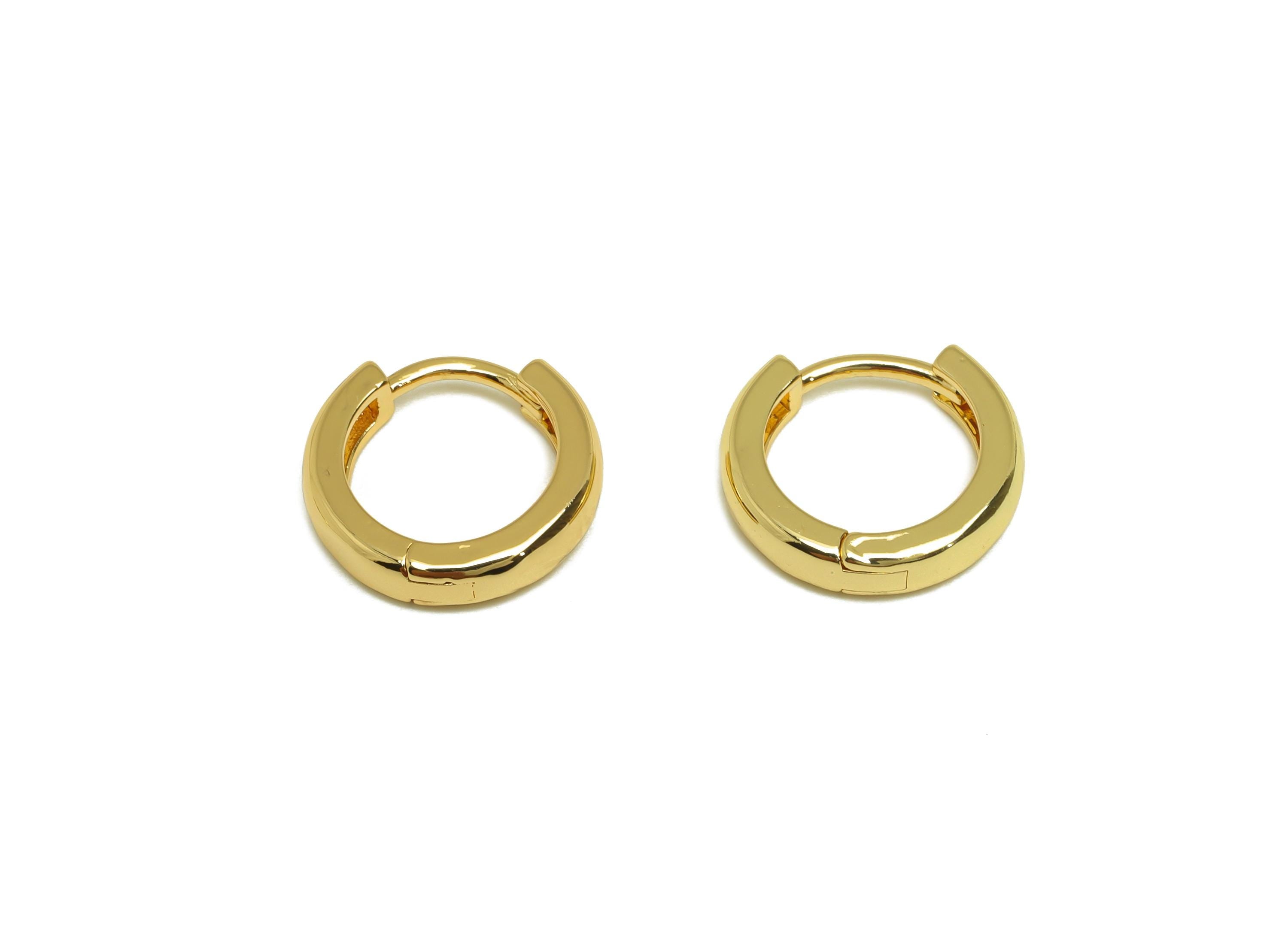 Brass Huggie Hoop Earring - Gold Minimalist Hoop Earring Clasp - Round Minimalist Hoop Ear - 18K Real Gold Plated -13.8x12.9x3.11mm- RGP7674 - DOMEDBAZAAR