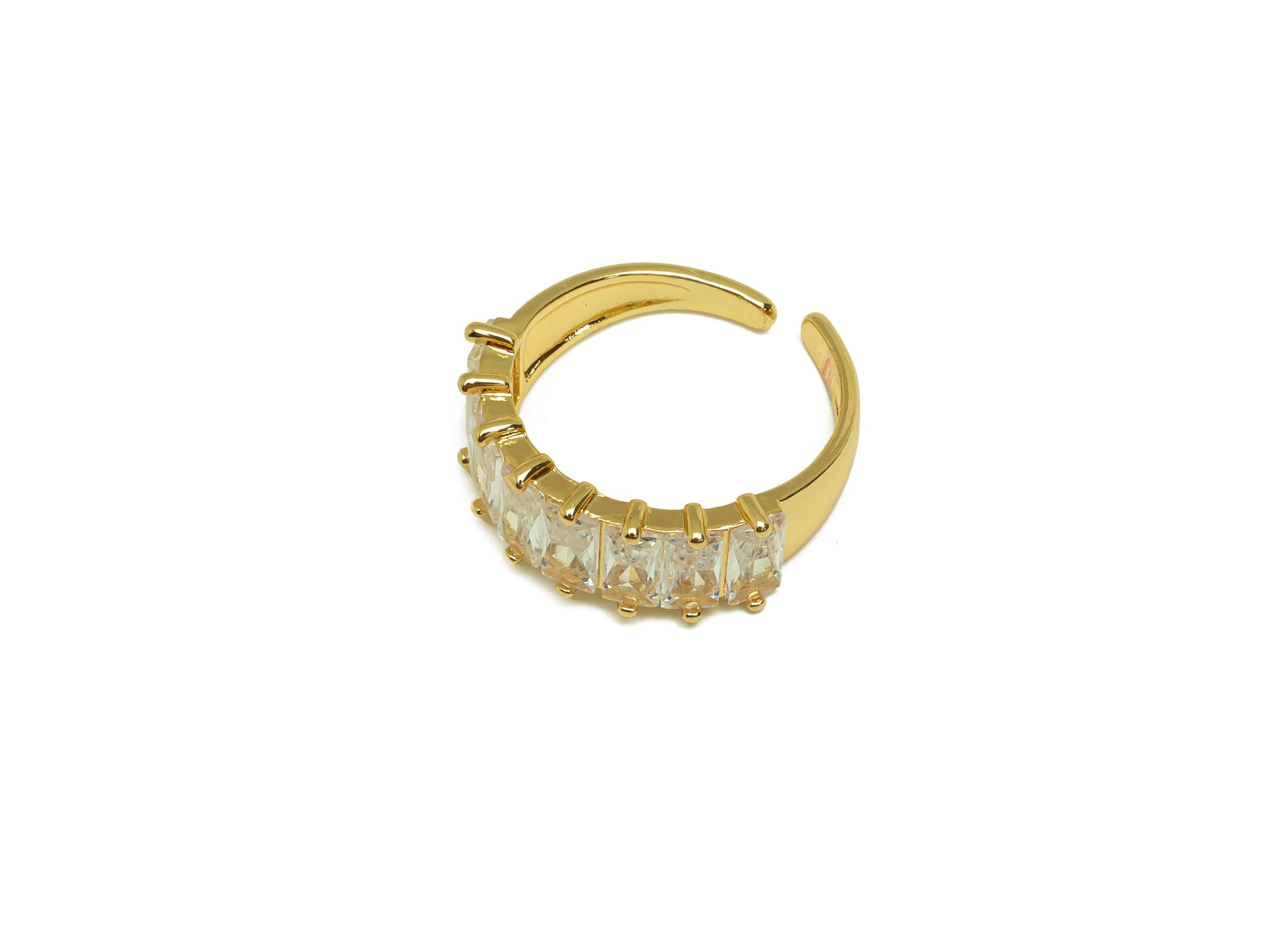 Brass Adjustable Ring - Open Round Zircon Hoop Ring - Gold CZ Circle Adjustable Ring - 18K Real Gold Plating - 20.5x20.23x7.3mm - RGP7677 - DOMEDBAZAAR