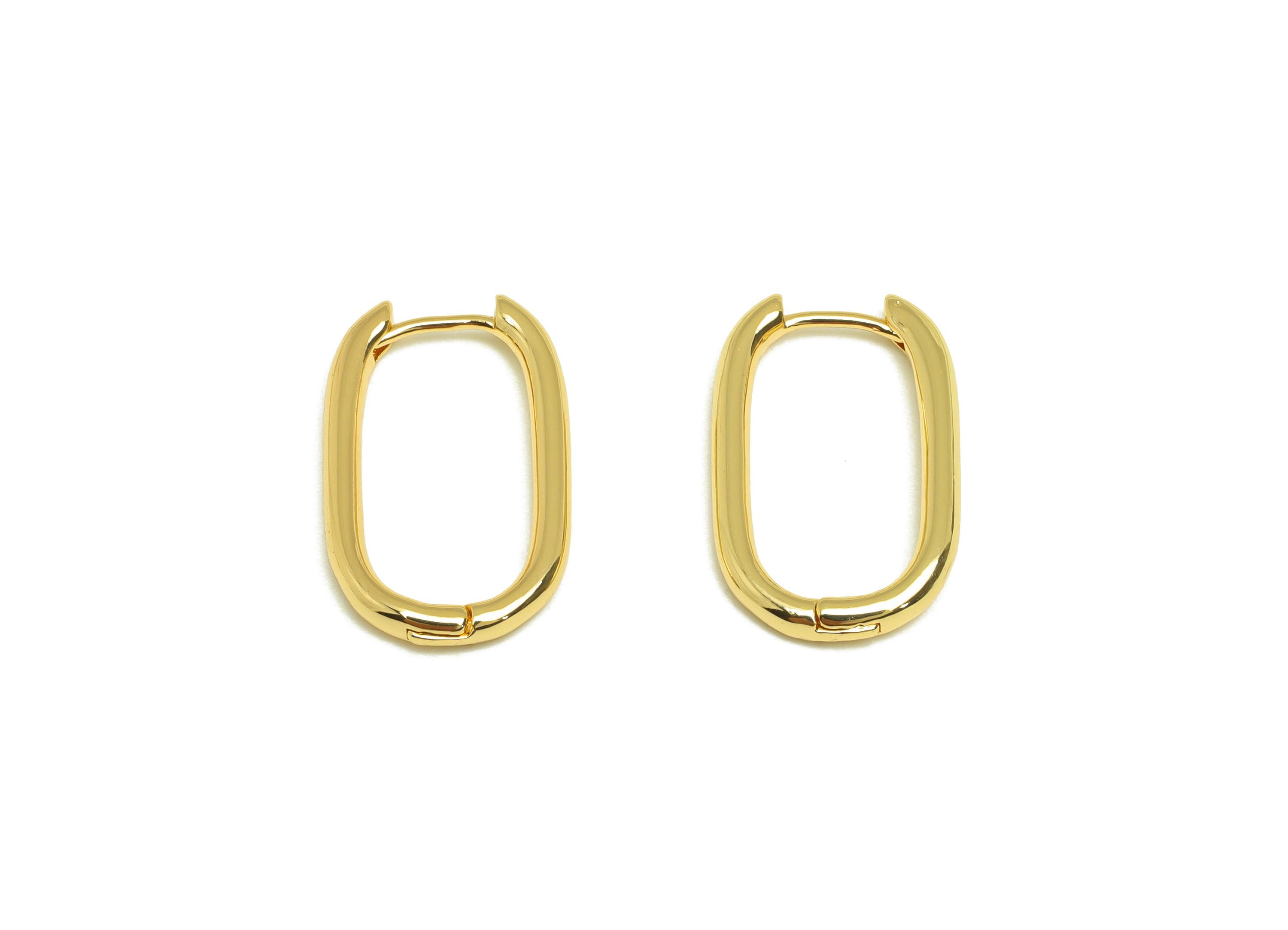 Brass Rectangle Hoop Earring - Gold U Huggie Hoop Earring Clasp - Rectangle Hoop Earring - 18K Real Gold Plated - 20.2x12.4x2.07mm - RGP7678 - DOMEDBAZAAR