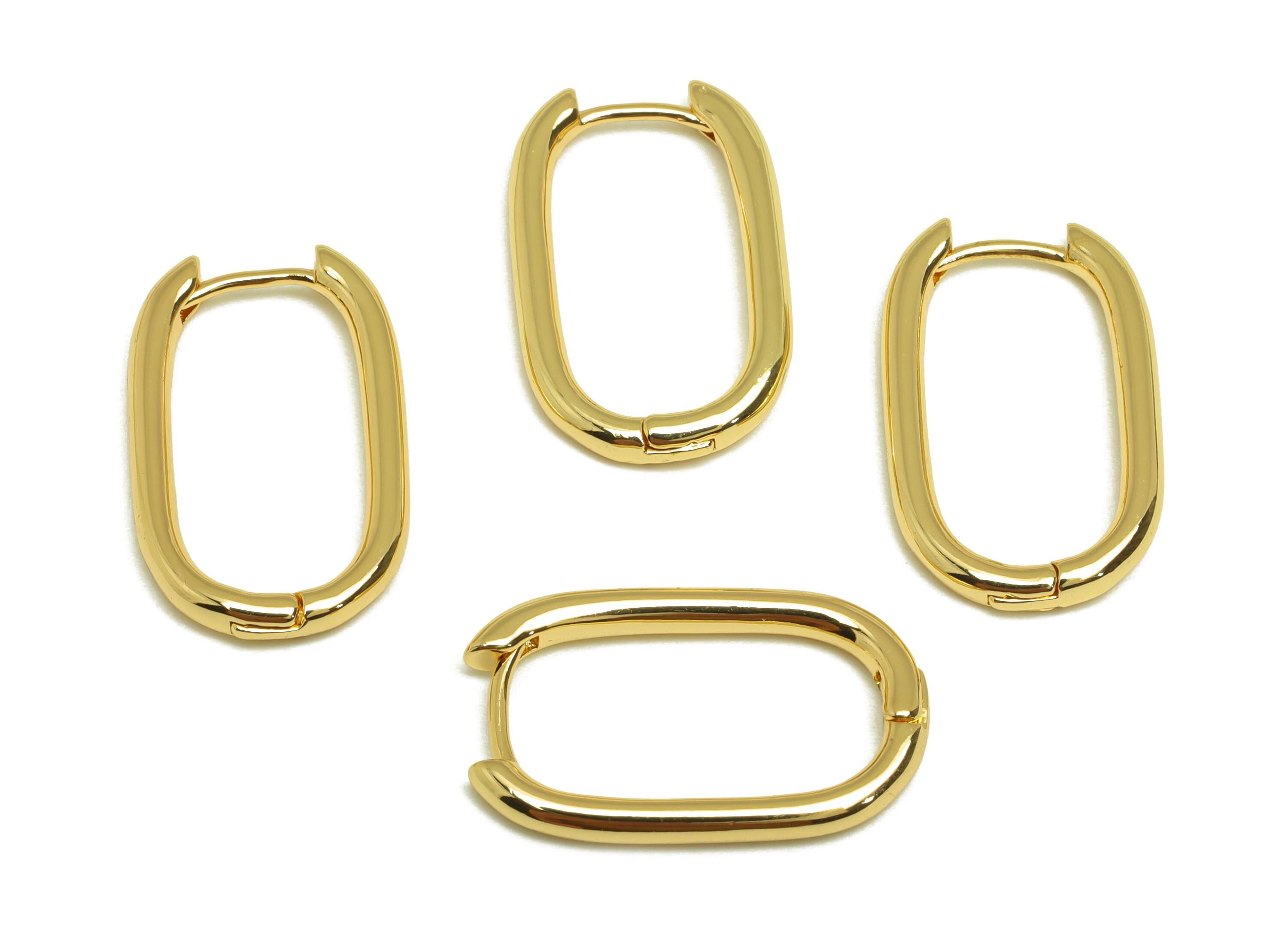Brass Rectangle Hoop Earring - Gold U Huggie Hoop Earring Clasp - Rectangle Hoop Earring - 18K Real Gold Plated - 20.2x12.4x2.07mm - RGP7678 - DOMEDBAZAAR