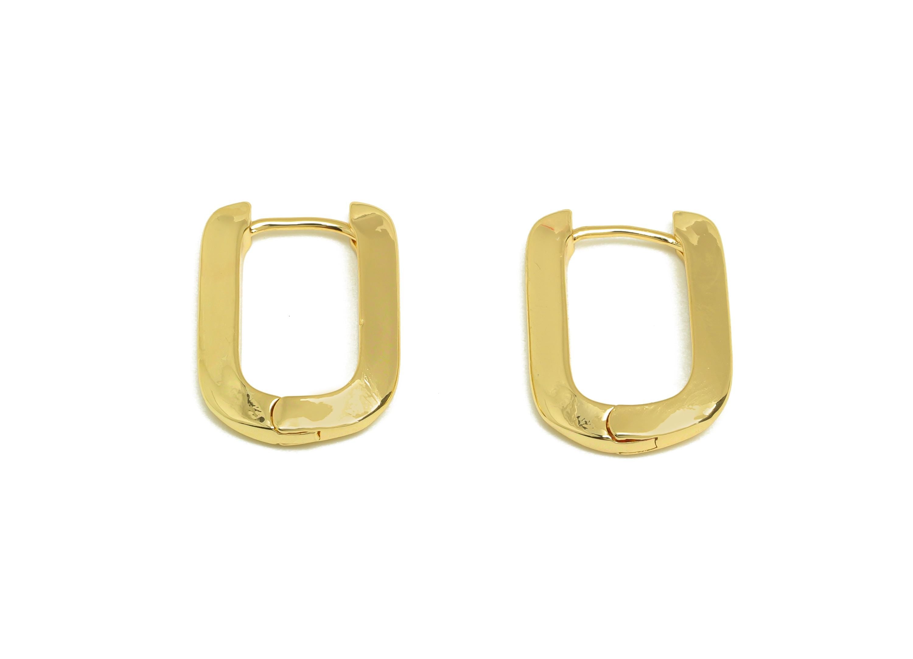 Brass Rectangle Hoop Earring - Gold U Huggie Hoop Earring Clasp - Rectangle Hoop Earring - 18K Real Gold Plated - 19.92x14.7x2.59mm- RGP7679 - DOMEDBAZAAR