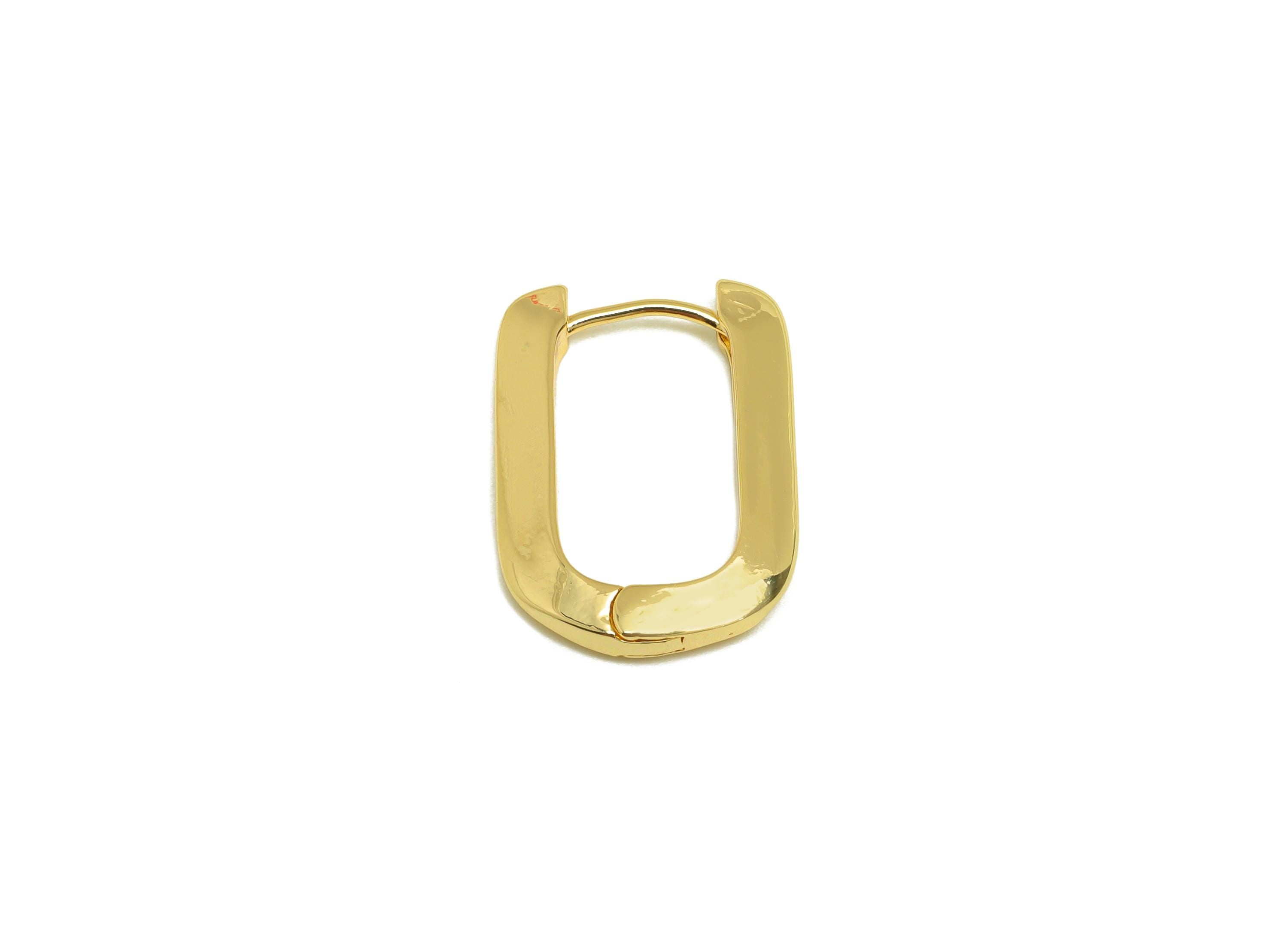 Brass Rectangle Hoop Earring - Gold U Huggie Hoop Earring Clasp - Rectangle Hoop Earring - 18K Real Gold Plated - 19.92x14.7x2.59mm- RGP7679 - DOMEDBAZAAR