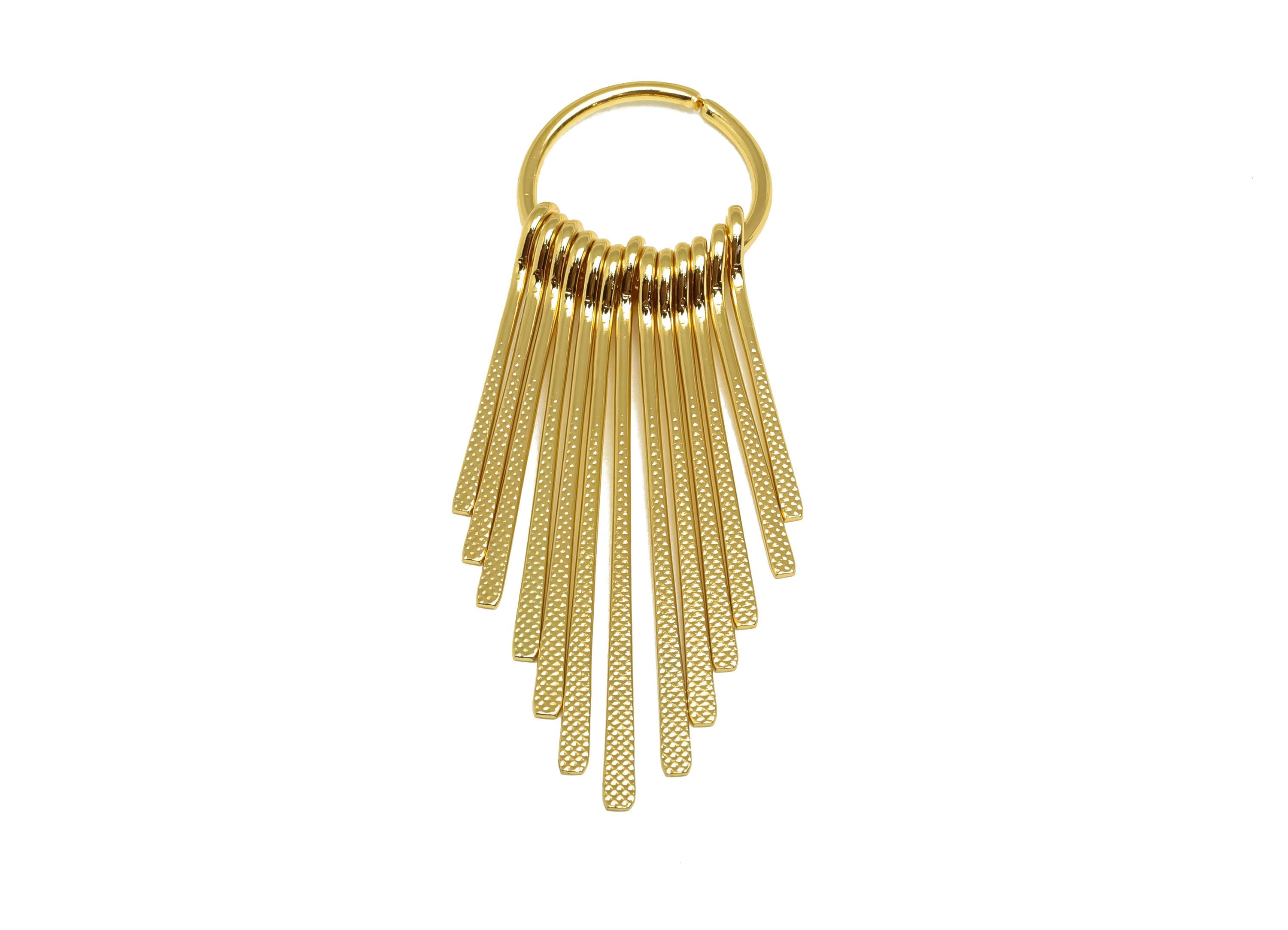 Brass Tassel Earring Charm - Brass Dangle Tassel Wire Earring Charm - Hammered Earring Charm - 18K Real Gold Plated - 63x19.84x1mm - RGP8181 - DOMEDBAZAAR