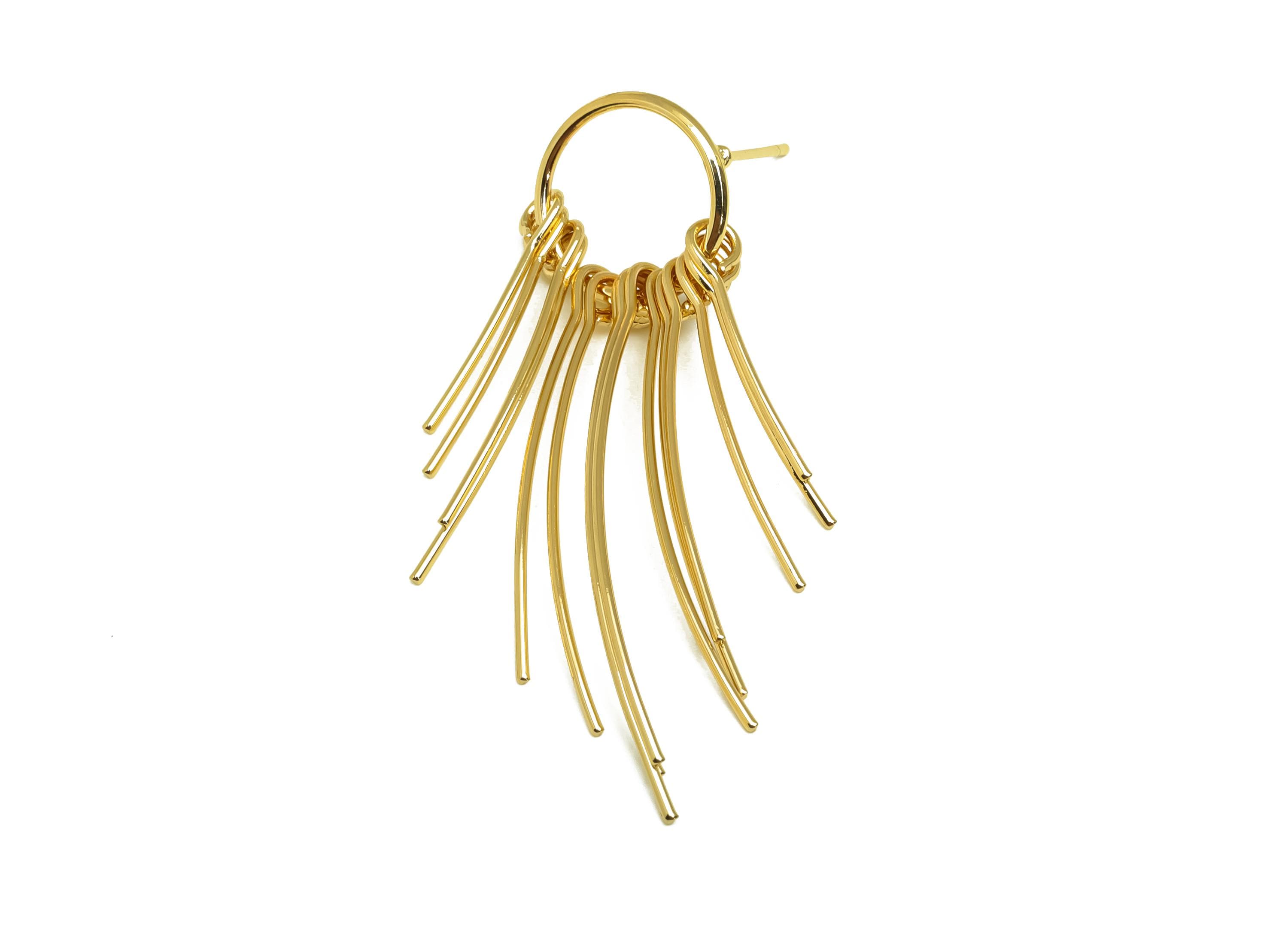 Brass Tassel Earring Stud - Brass Dangle Tassel Wire Earring Post - 13 Bent Tassel Earring Post - 18K Real Gold Plating - 56x14x1mm -RGP8170 - DOMEDBAZAAR