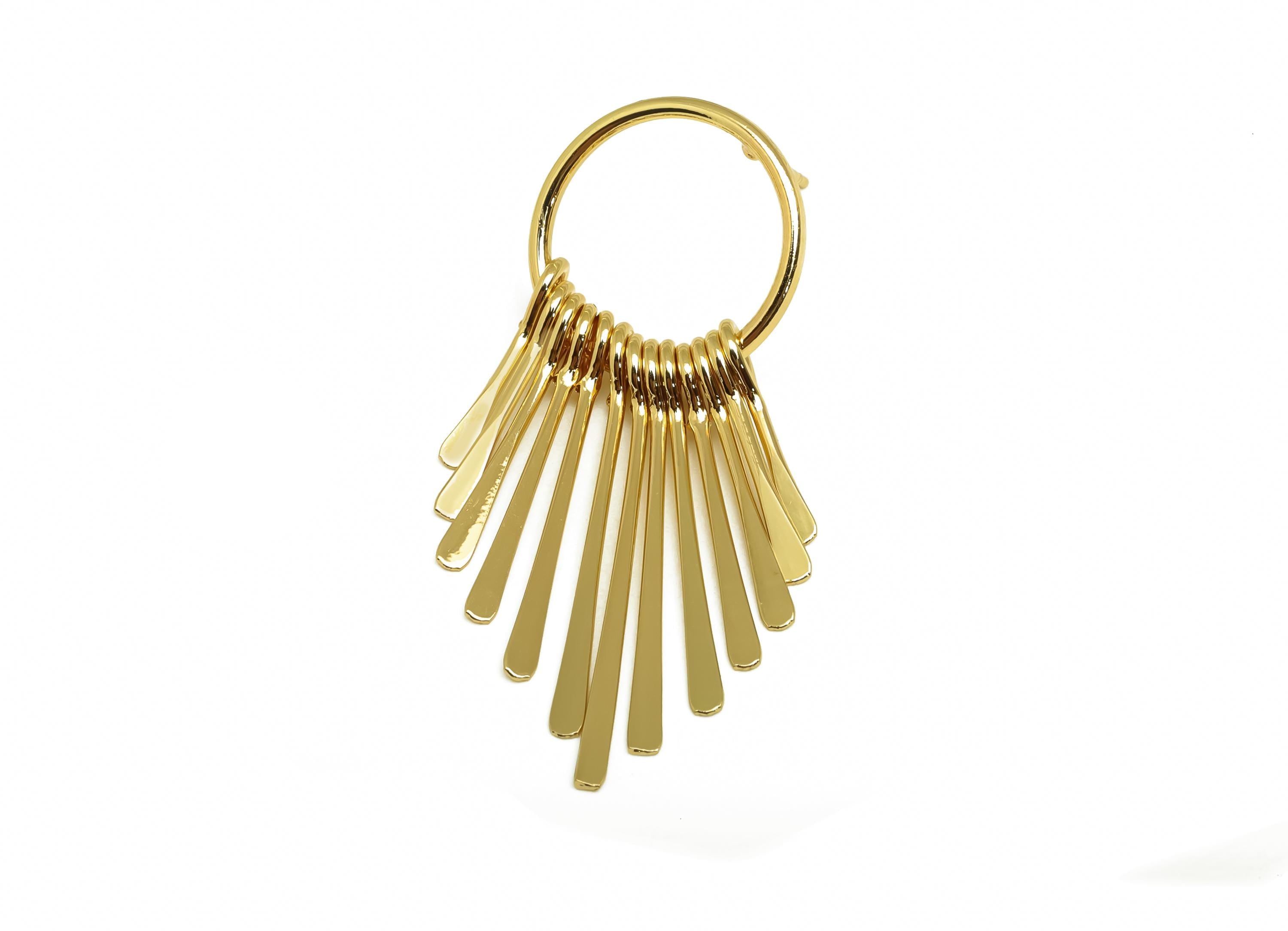 Brass Tassel Earring Stud - Brass Dangle Tassel Wire Earring Post - Hammered Tassel Earring Post - 18K Real Gold Plating - 48x18x1mm-RGP8168 - DOMEDBAZAAR