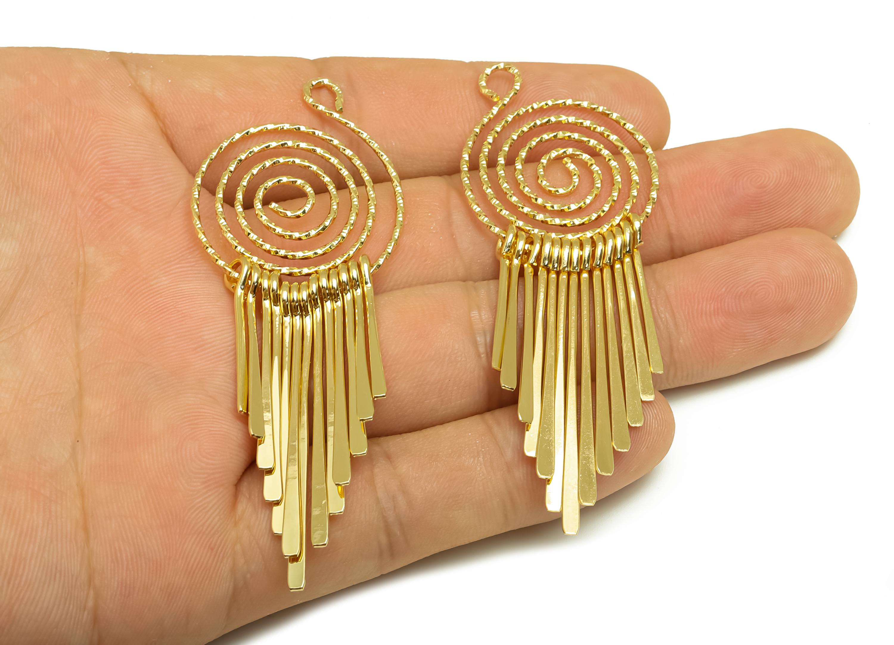 Brass Tassel Earring Charm - Dangle Tassel Earring Charm - Hammered Snail Tassel Charm - 18K Real Gold Plating - 85x27x1.2mm - RGP8175 - DOMEDBAZAAR