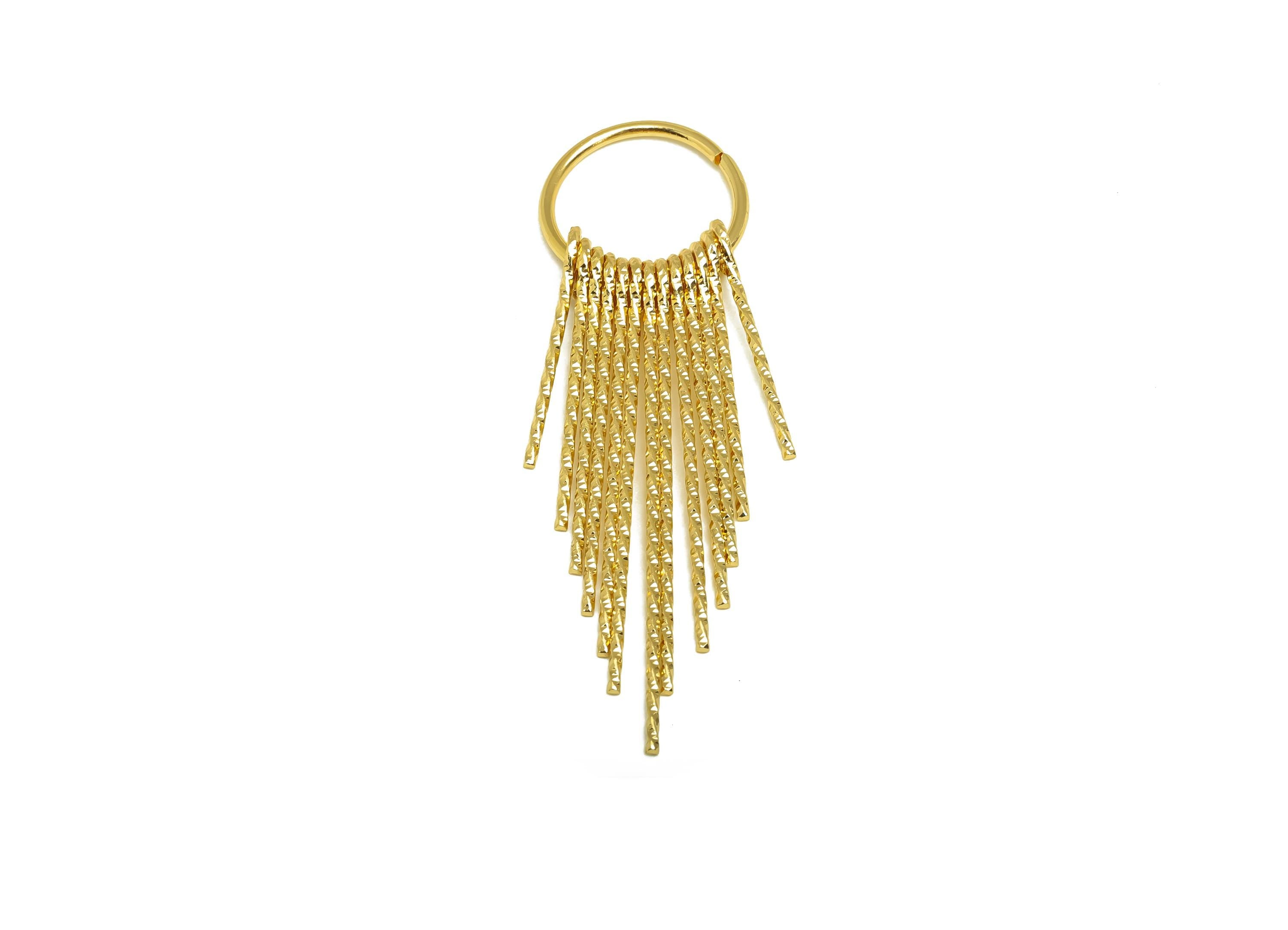 Brass Tassel Earring Charm - Dangle Tassel Wire Earring Charm - Textured Tassel Earring Charm - 18K Real Gold Plating - 65x19x1mm - RGP8176 - DOMEDBAZAAR