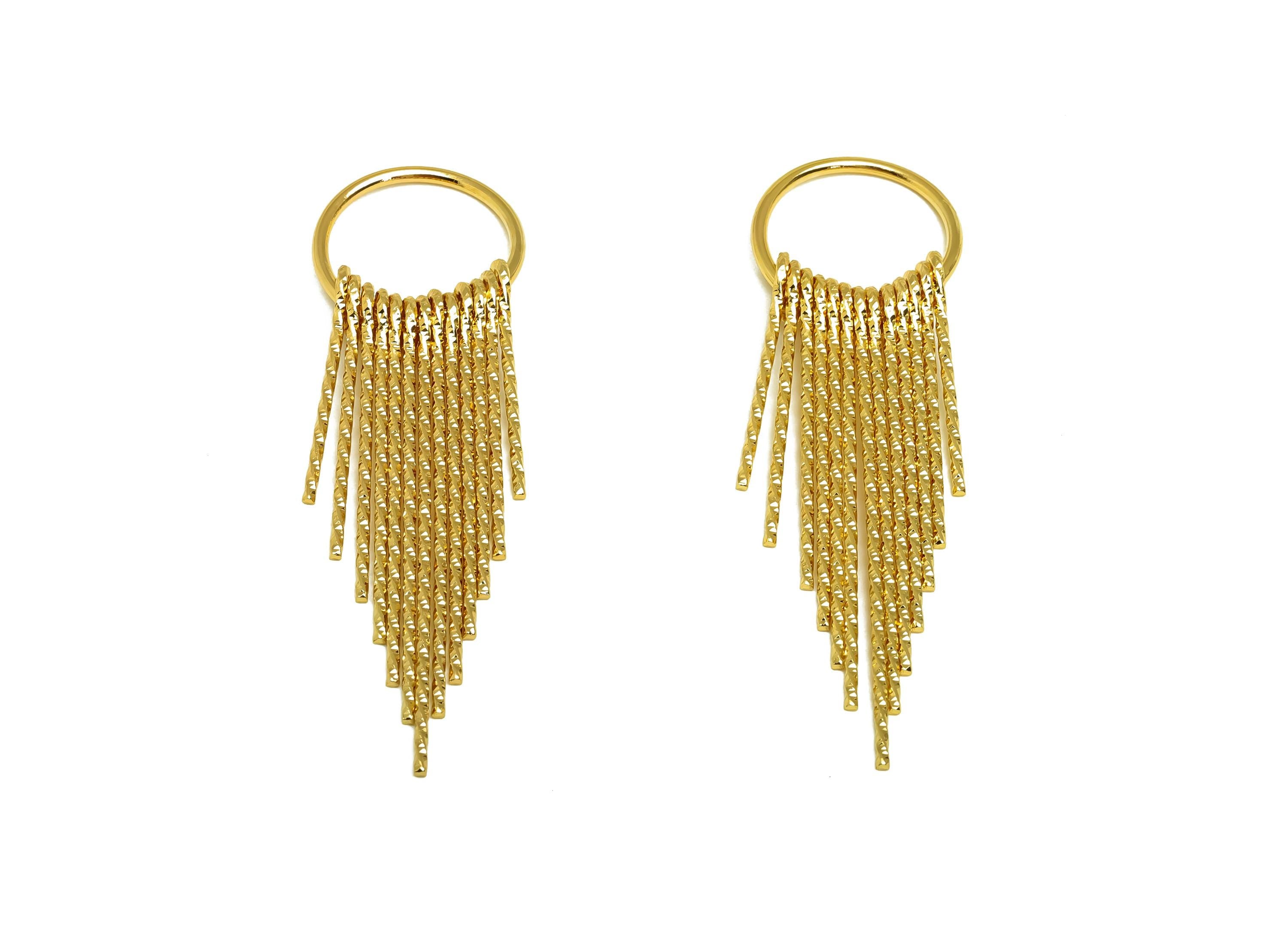 Brass Tassel Earring Charm - Dangle Tassel Wire Earring Charm - Textured Tassel Earring Charm - 18K Real Gold Plating - 65x19x1mm - RGP8176 - DOMEDBAZAAR