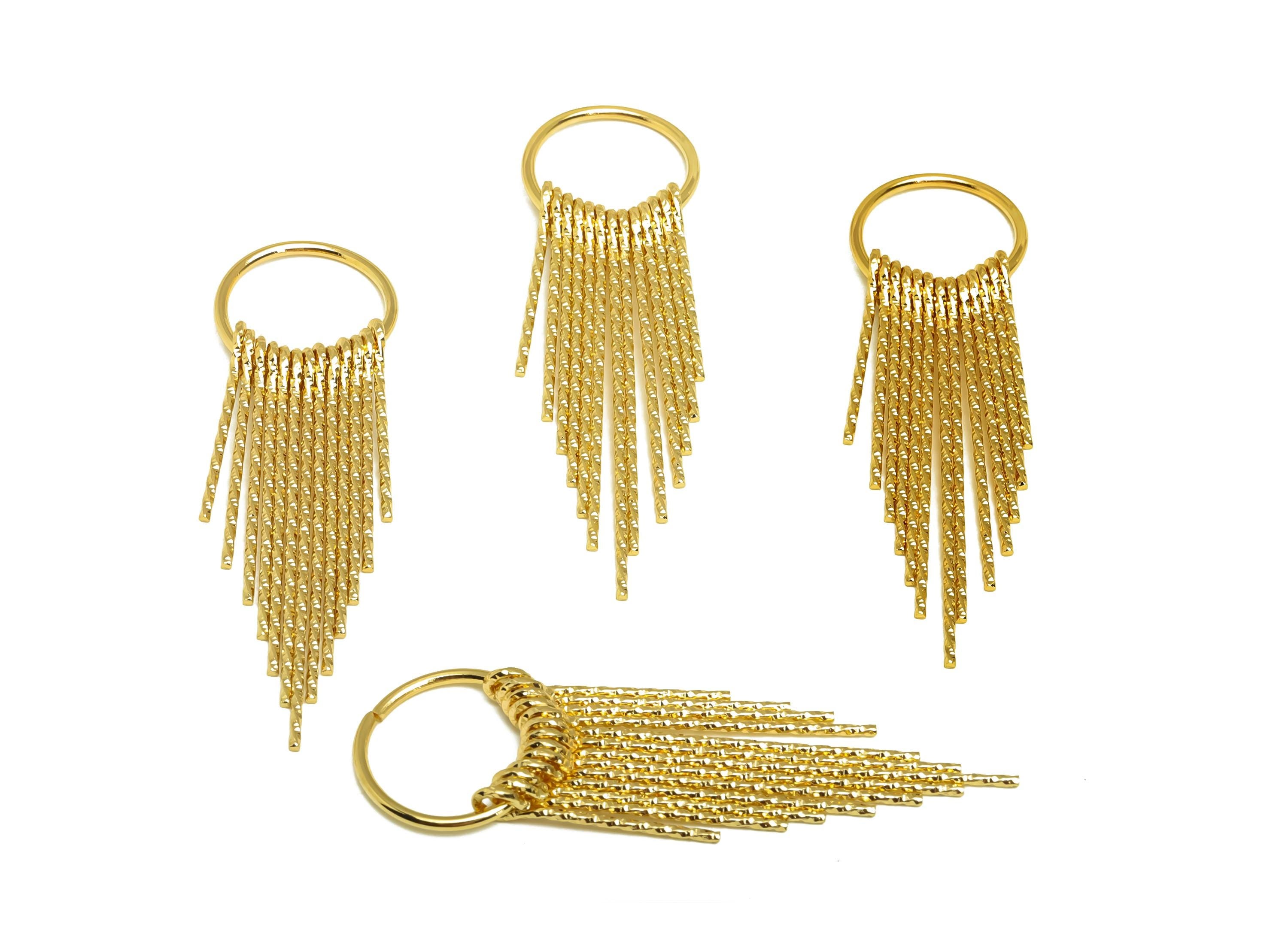 Brass Tassel Earring Charm - Dangle Tassel Wire Earring Charm - Textured Tassel Earring Charm - 18K Real Gold Plating - 65x19x1mm - RGP8176 - DOMEDBAZAAR