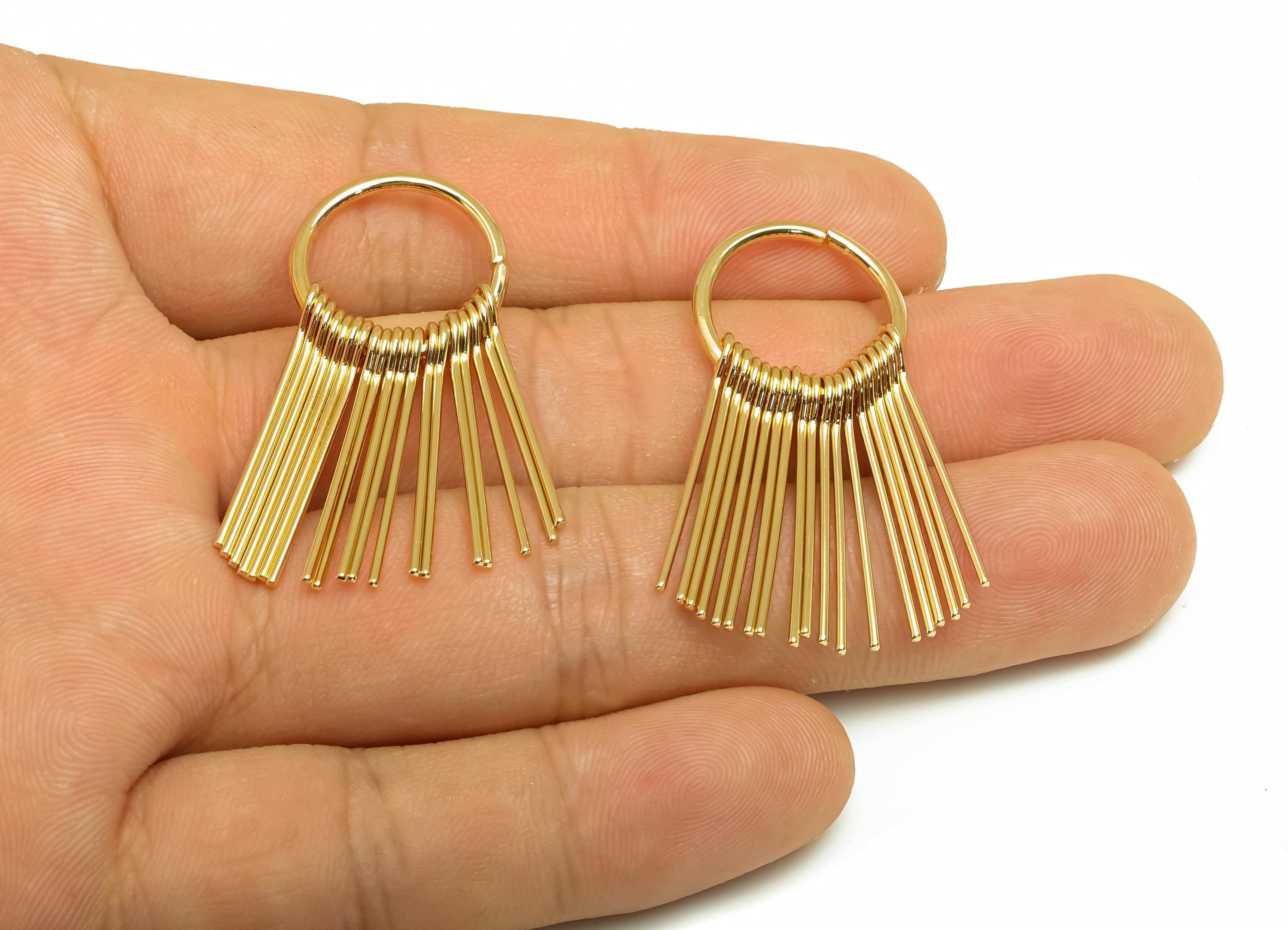 Brass Tassel Earring Charm - Dangle Tassel Wire Earring Charm - 19 Wire Tassel Earring Charm - 18K Real Gold Plating - 39x17x1mm - RGP8178 - DOMEDBAZAAR