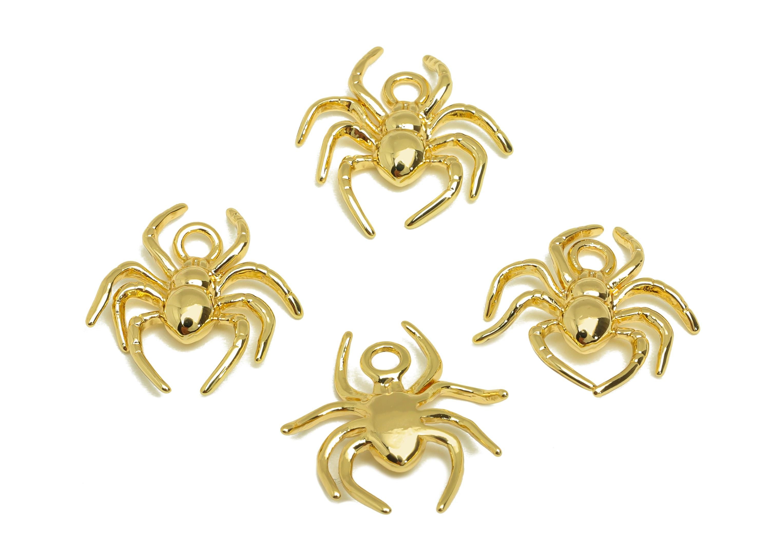 Brass Spider Charm - Gold Animal Spider Pendant - Textured Spider Earring Charm with Loop - 18K Real Gold Plating - 17.4x15.7x2.99mm-RGP7682 - DOMEDBAZAAR