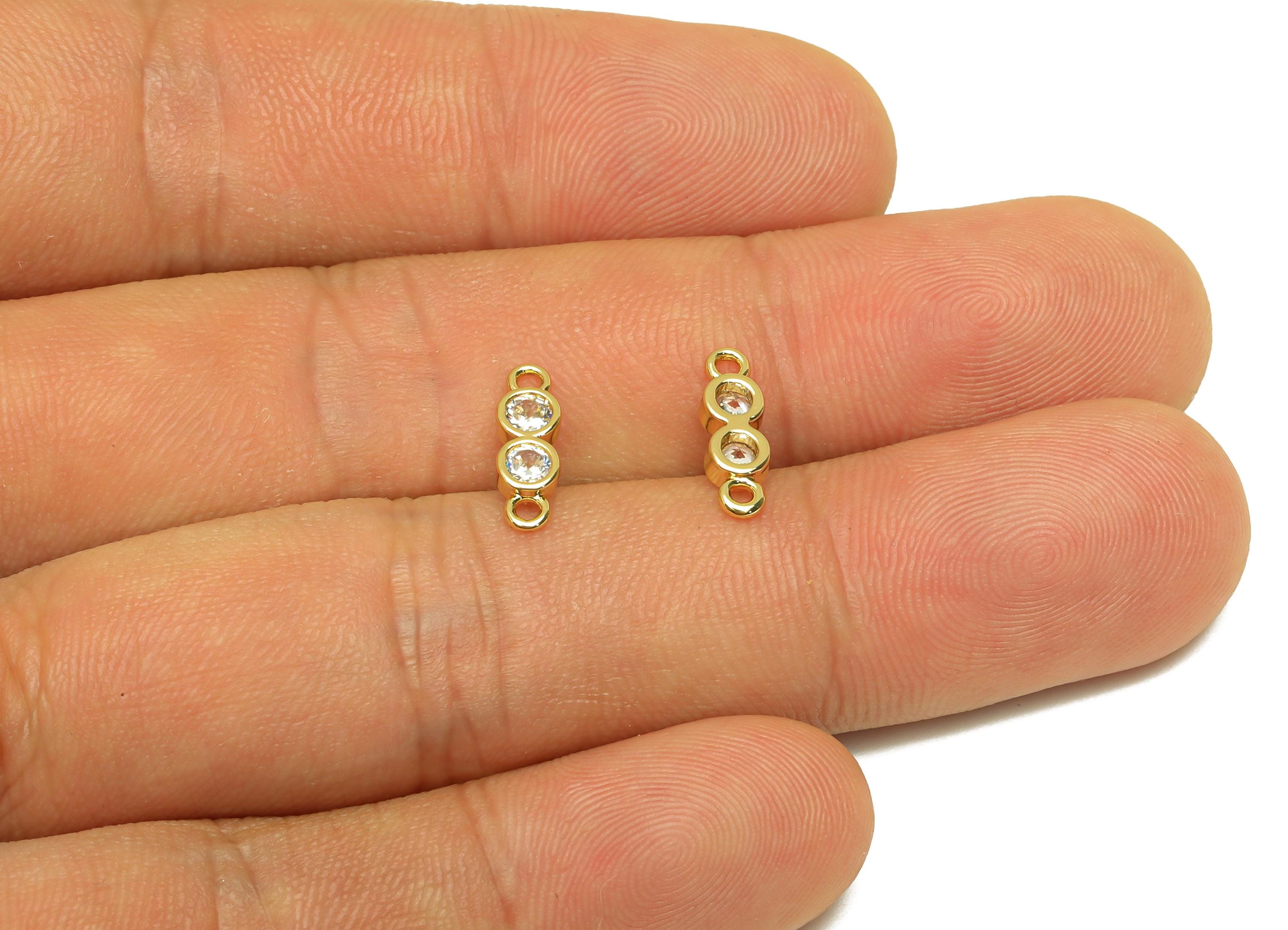Brass Zircon Connector - Gold Mini Cubic Zircon Charm - Tiny Minimalist Round Connector - 18K Real Gold Plating - 11.74x3.82x1.95mm- RGP7684 - DOMEDBAZAAR