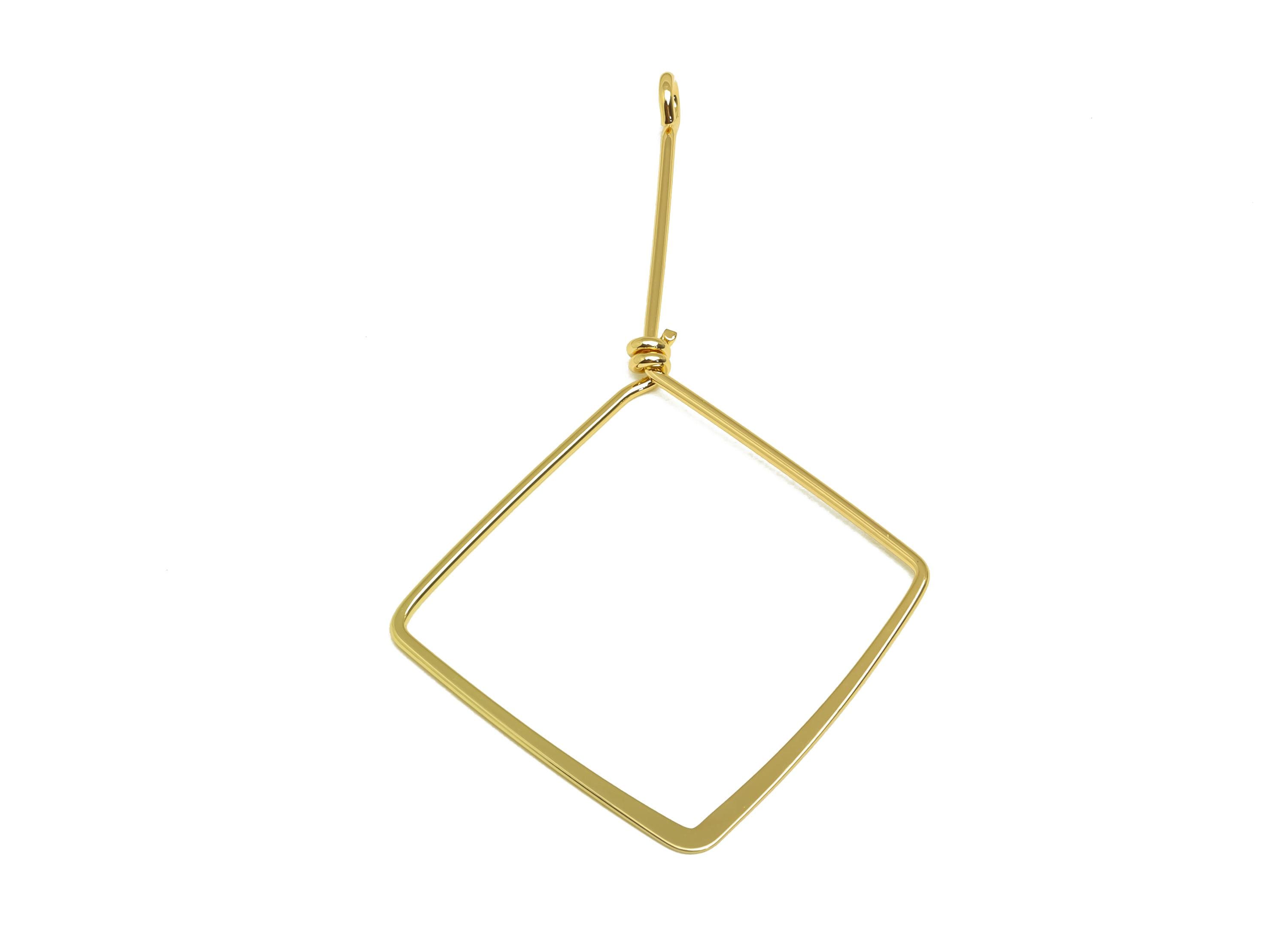 Brass Wire Square Earring Charm - Brass Hammered Wire Earring Charm - Brass Geometry Wire Charm - 18K Real Gold Plating - 68x39x1mm -RGP8166 - DOMEDBAZAAR