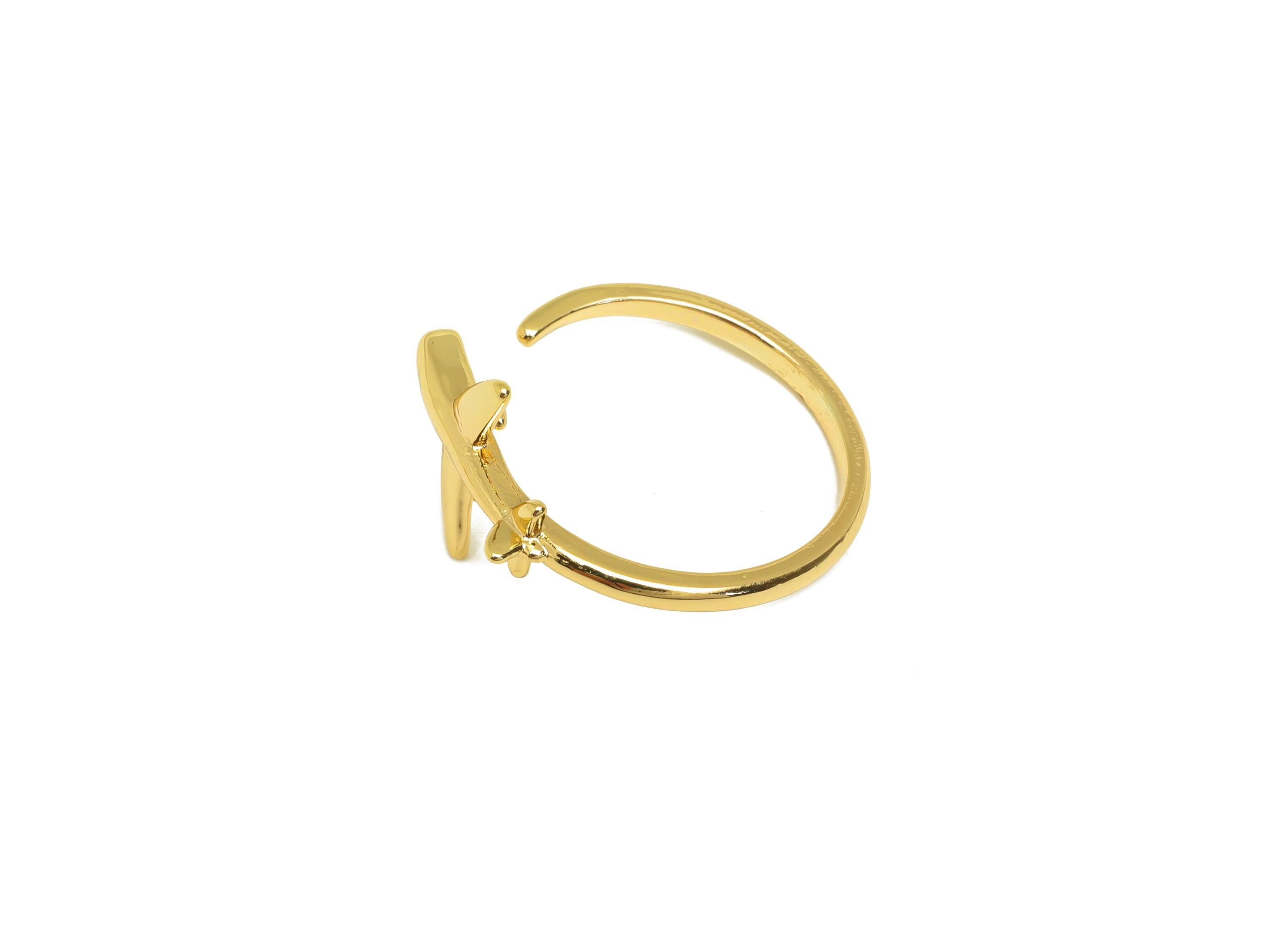 Brass Adjustable Ring - Open Round Airplane Hoop Ring - Gold Open Circle Airplane Ring - 18K Real Gold Plating - 22.8x21.8x11mm - RGP7687 - DOMEDBAZAAR