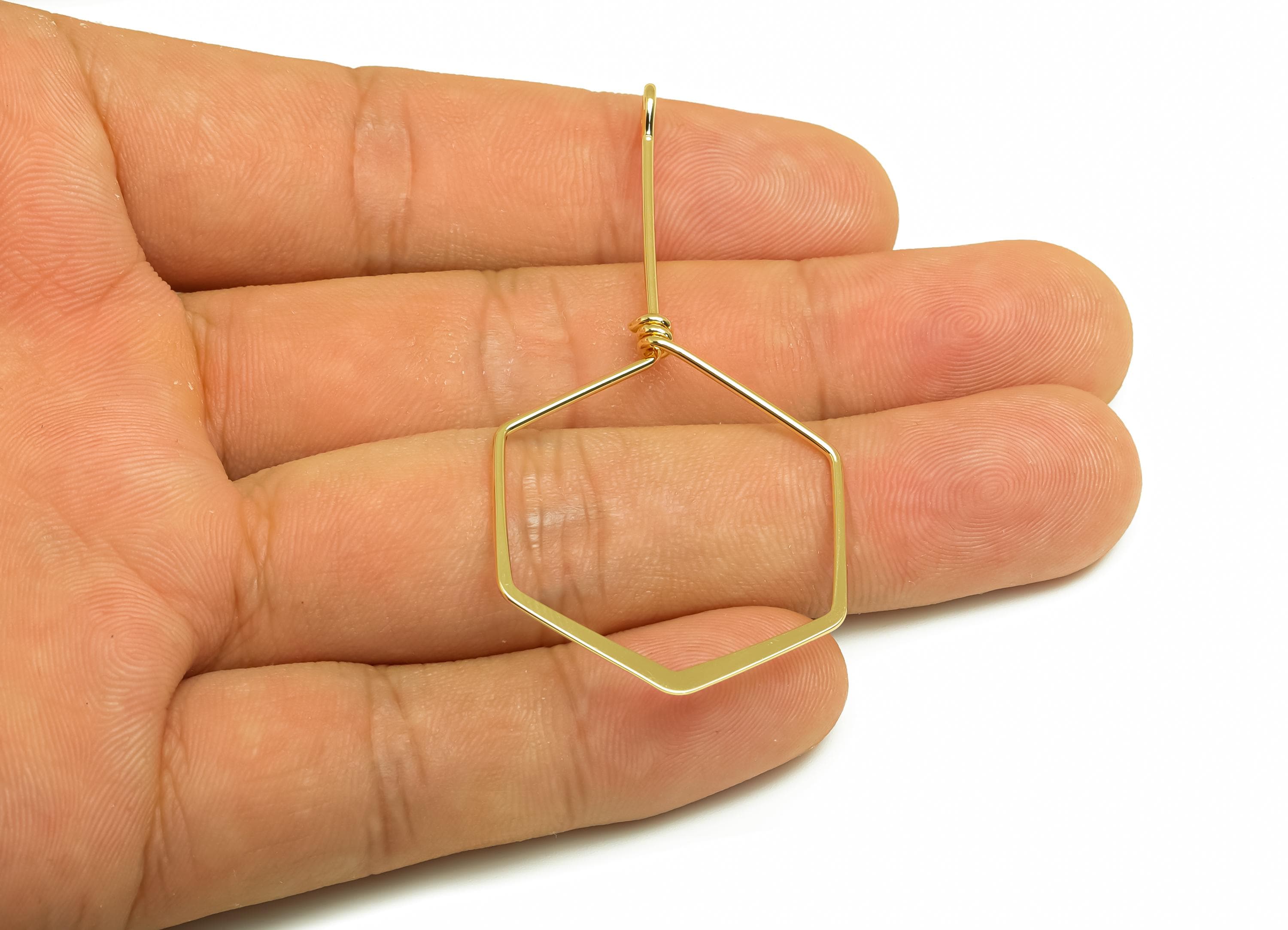 Brass Wire Hexagon Earring Charm - Brass Hammered Wire Earring Charm - Geometry Wire Charm - 18K Real Gold Plating - 59x30x0.9mm -RGP8167 - DOMEDBAZAAR