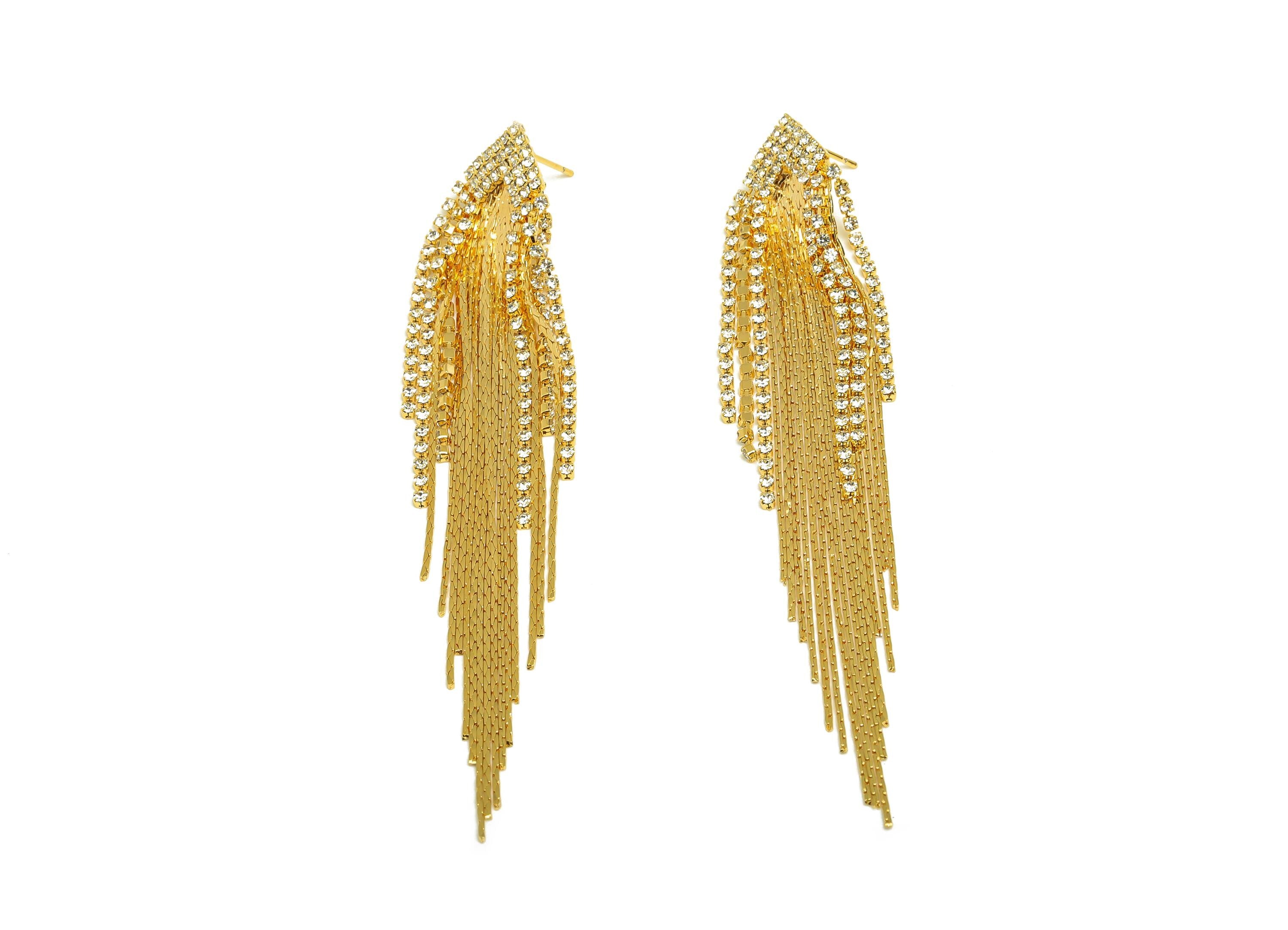 Brass Tassel Earring Charm - Geometry Tassel Wire Earring Charm - Cubic Zircon Earring Charm - 18K Real Gold Plated - 103.9x15x2mm - RGP7339 - DOMEDBAZAAR