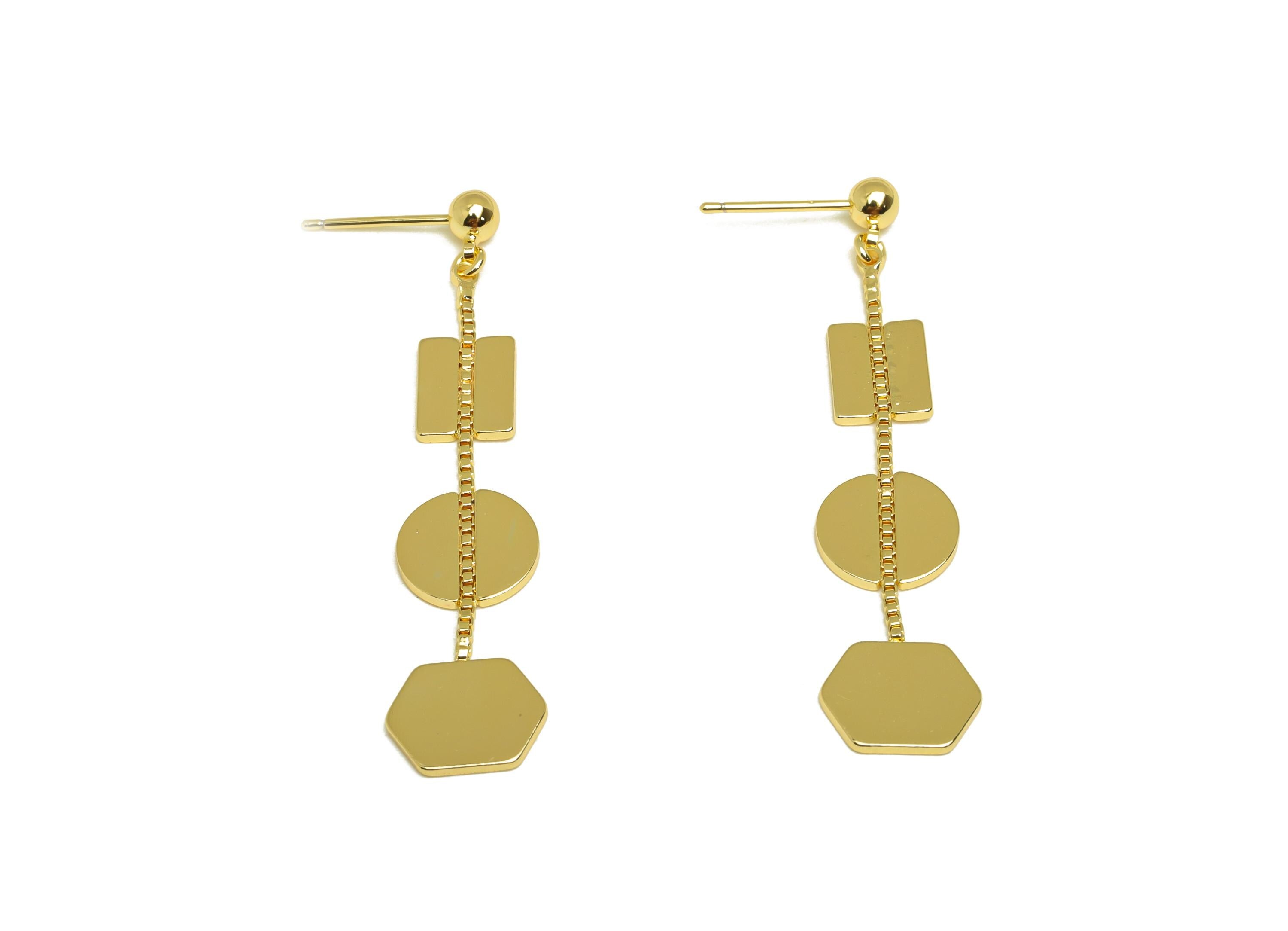 Brass Tassel Earring Charm - Geometry Tassel Box Chain Earring Charm - Dangle Earring Charm - 18K Real Gold Plated - 50x11.21x1mm - RGP7325 - DOMEDBAZAAR