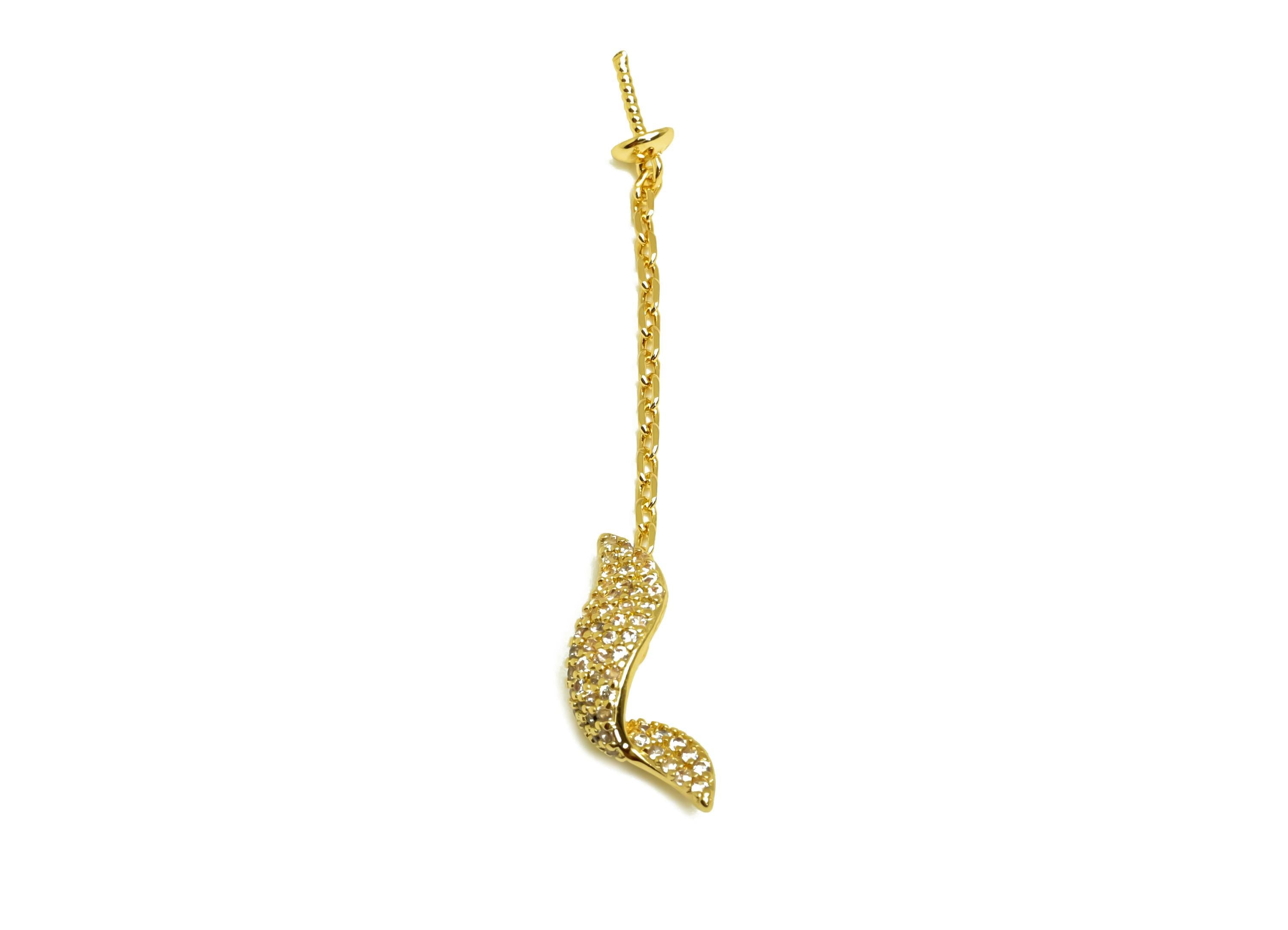 Brass CZ Wavy Earring Wire - Cubic Zircon Twisted Chain Earring - Pearl Setting For Earring - 18K Real Gold Plating - 44x4x4.64mm - RGP8149 - DOMEDBAZAAR
