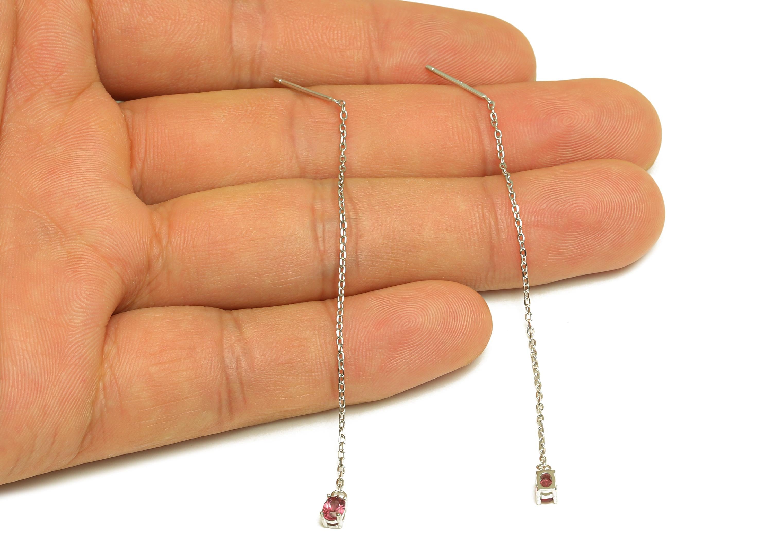 Garnet Tassel Earring Post - 925 Silver Oval Crystal Earring Post - Natural Stone Dangle Gemstone Silver Earring Post - 82x3mm - RGP7344B - DOMEDBAZAAR