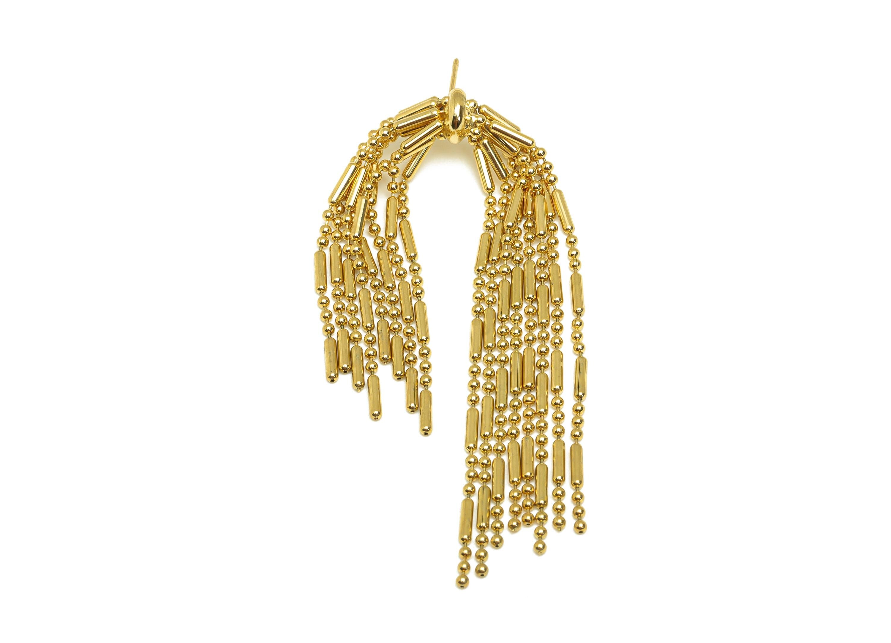 Brass Beads Chain Ear - Gold Cylinder Chain Tassel Earring Stud - Cylinder Beads Chain Earring Post - 18K Real Gold Plating - 70mm - RGP7696 - DOMEDBAZAAR