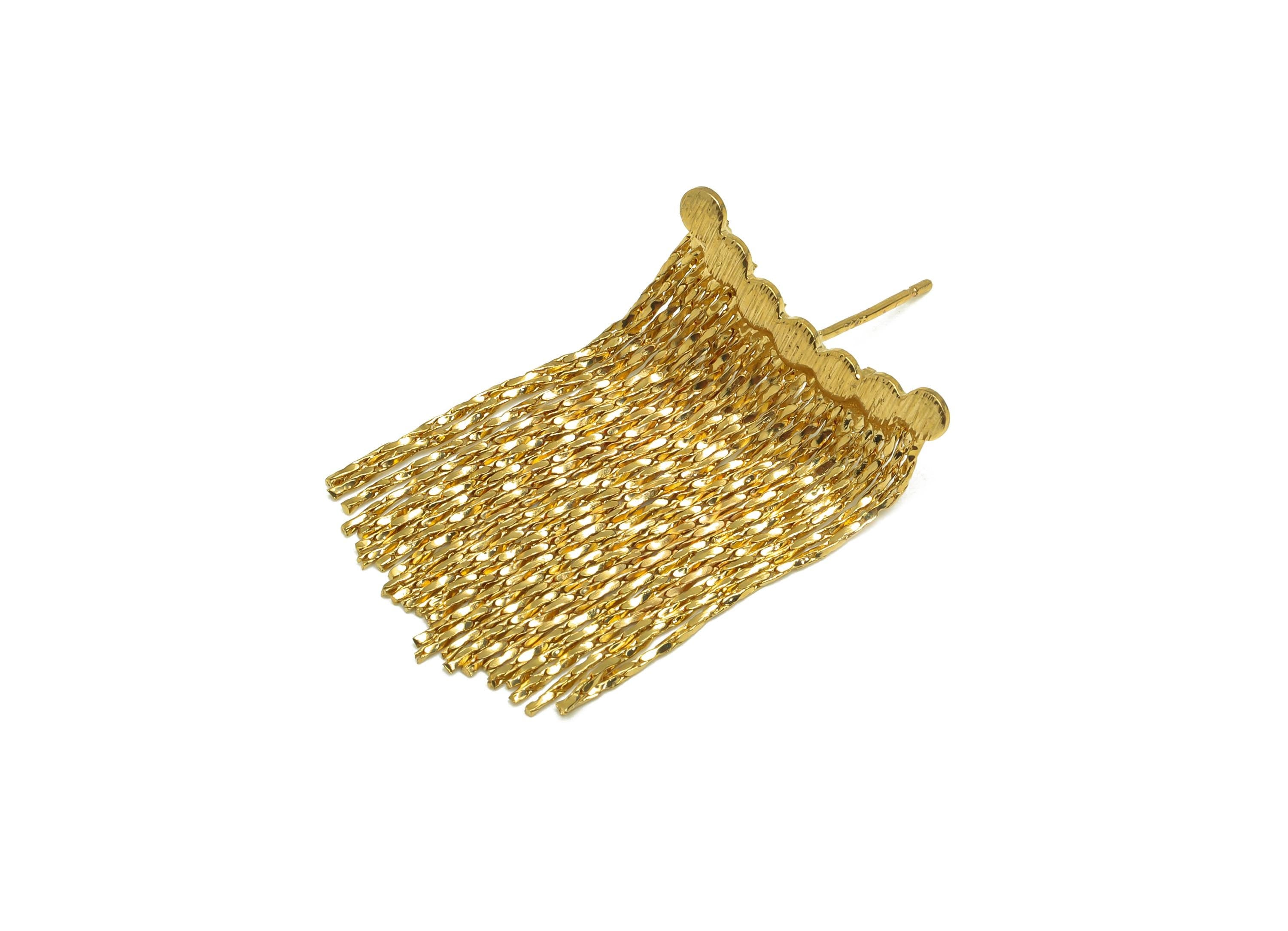 Brass Snake Chain Earring - Gold Beads Bar Tassel Earring Stud - Textured Curved Snake Chain Ear Post - 18K Real Gold Plated -30mm - RGP7699 - DOMEDBAZAAR
