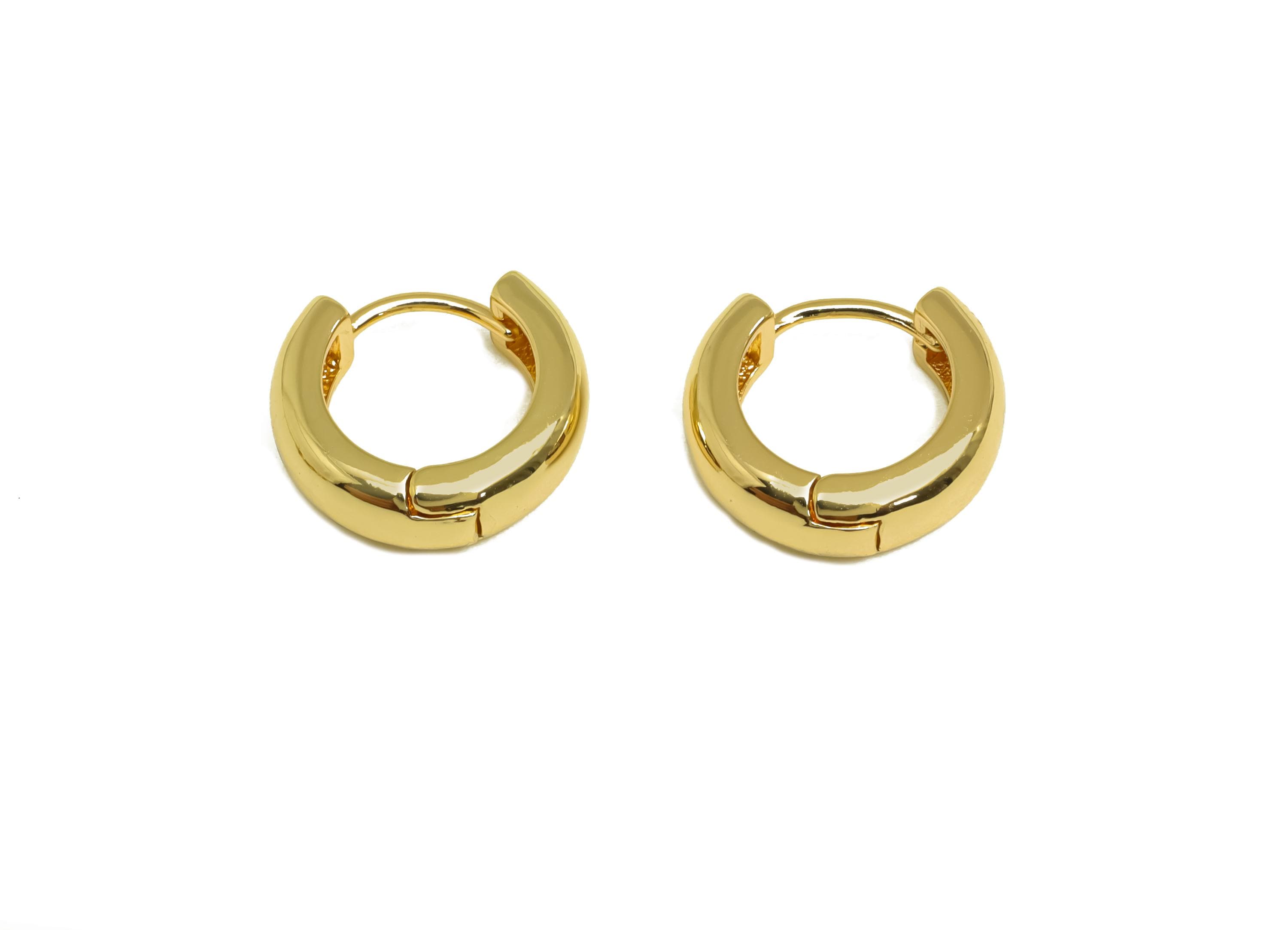 Brass Round Hoop Earring - Brass Hoop Huggie Earring - Brass Hoop Clasp Earring - 18K Real Gold Plating - 15x13.82x4.88mm - RGP8162 - DOMEDBAZAAR